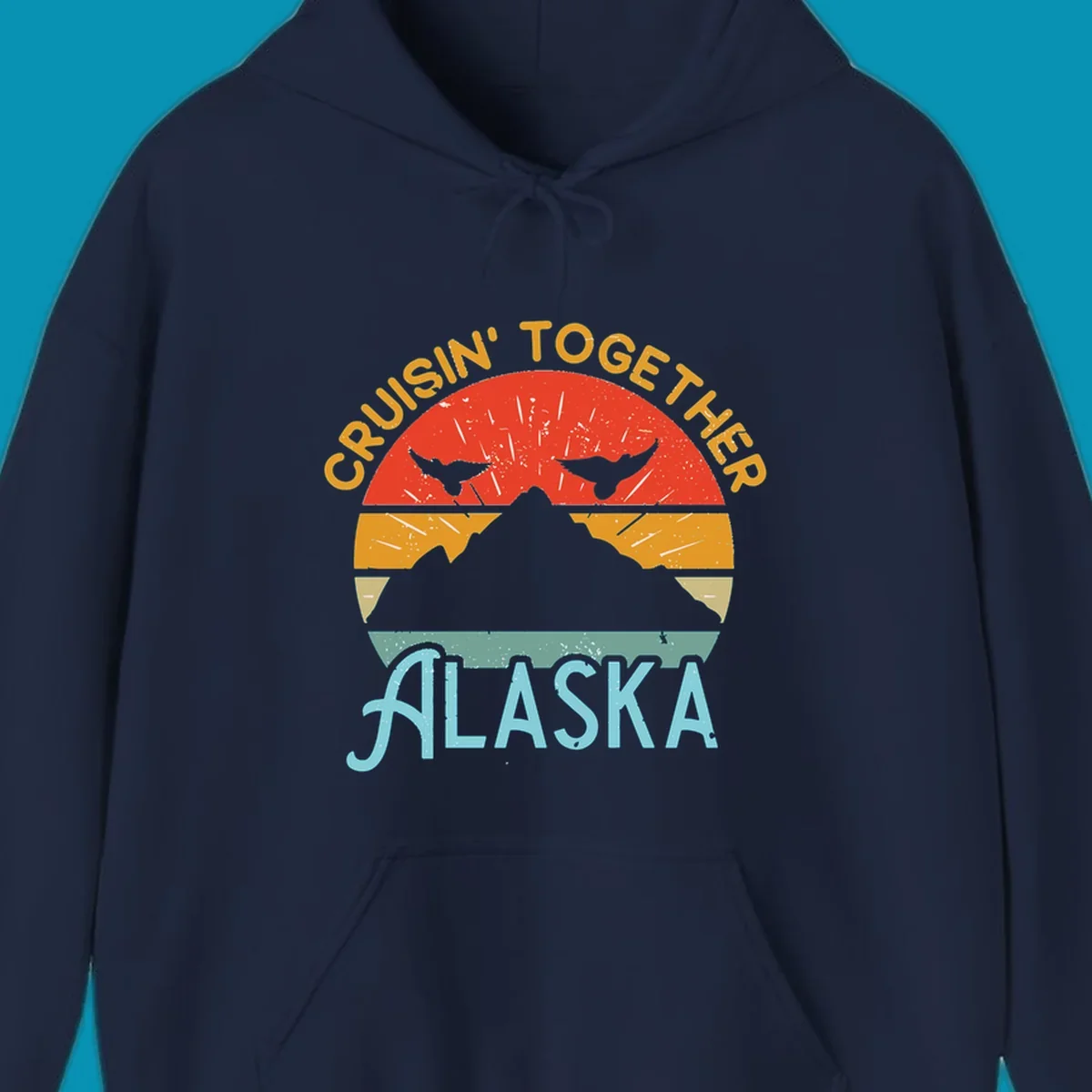Retro vintage crab design with 'Crushin' Together Alaska' text in distressed style with horizontal color stripes