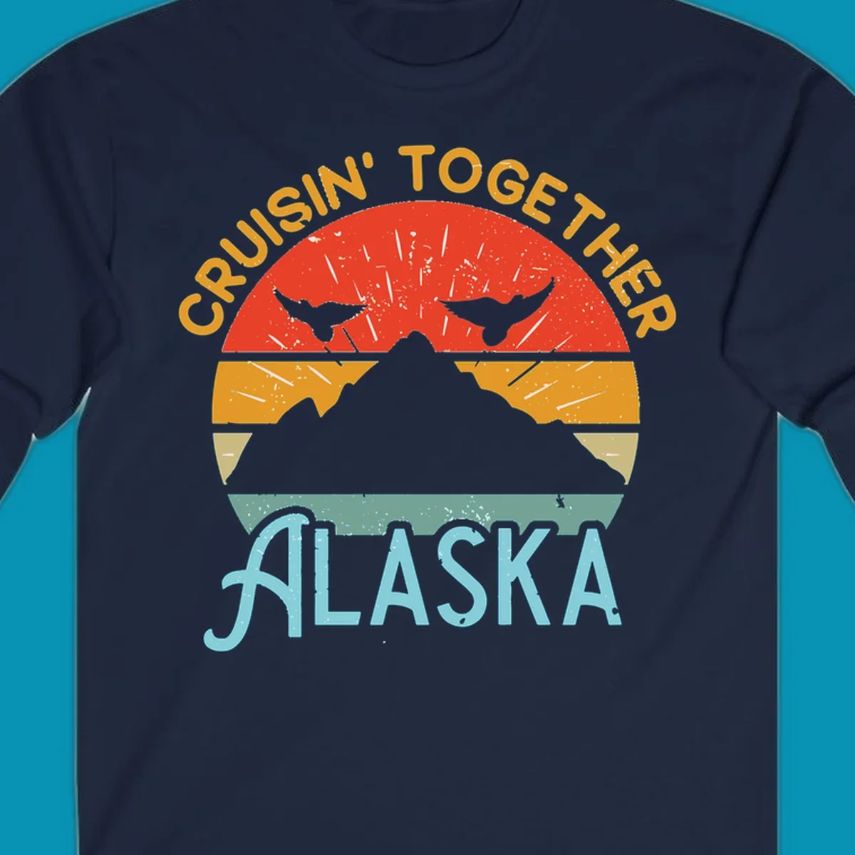 Retro vintage crab design with 'Crushin' Together Alaska' text in distressed style with horizontal color stripes
