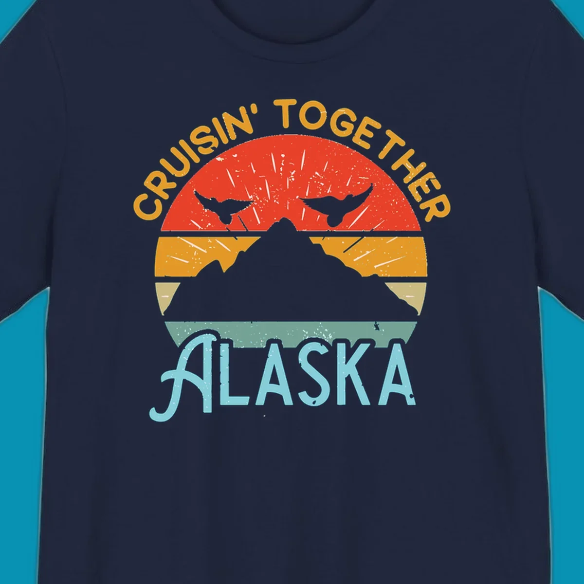 Retro vintage crab design with 'Crushin' Together Alaska' text in distressed style with horizontal color stripes