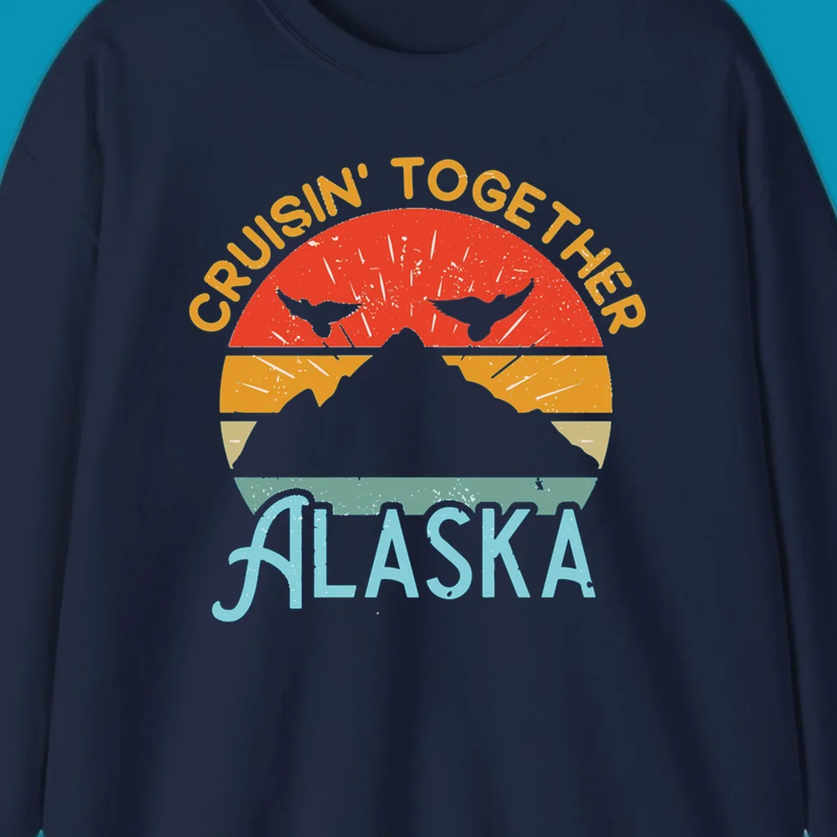 Retro vintage crab design with 'Crushin' Together Alaska' text in distressed style with horizontal color stripes
