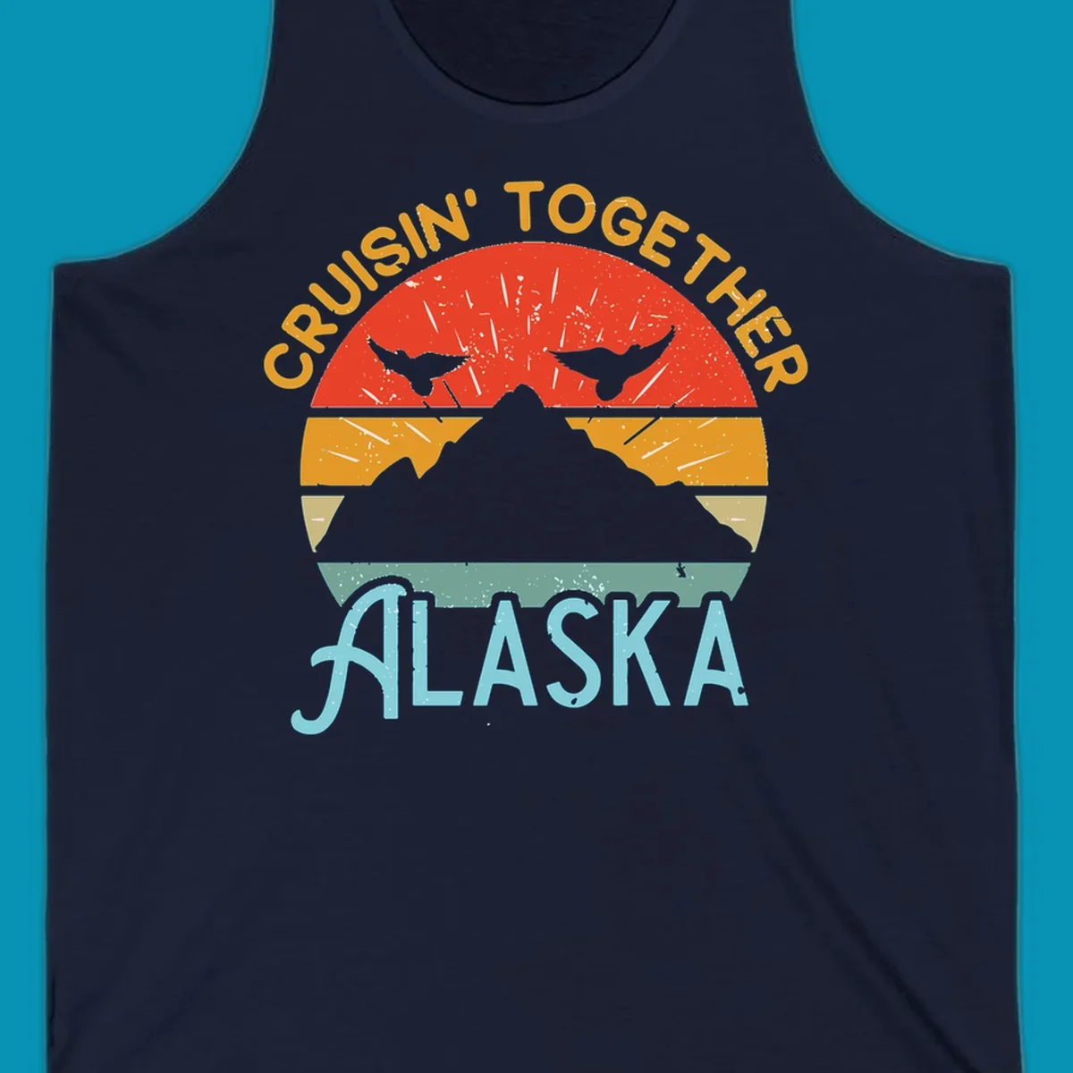 Retro vintage crab design with 'Crushin' Together Alaska' text in distressed style with horizontal color stripes