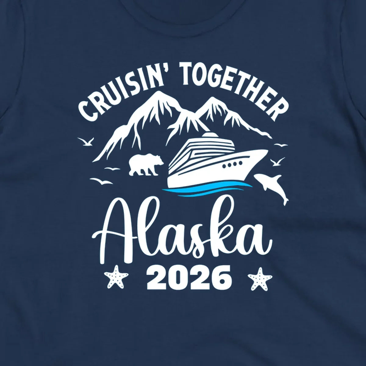 Minimalist design of two flowing blue curved lines representing Alaska ocean waves on white background