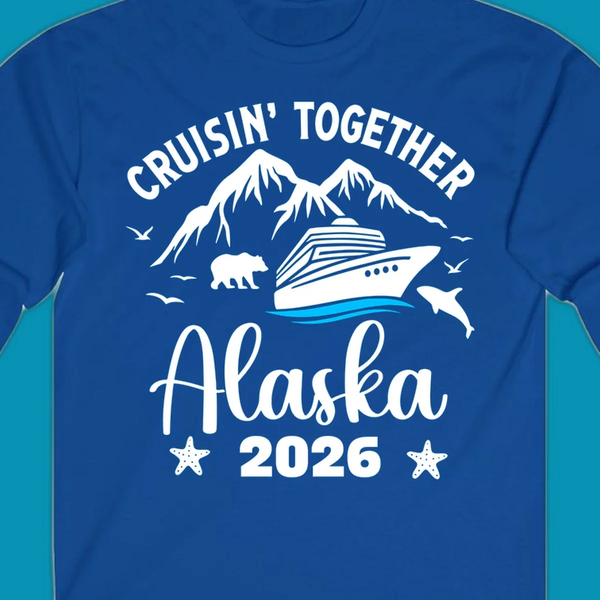 Minimalist design of two flowing blue curved lines representing Alaska ocean waves on white background