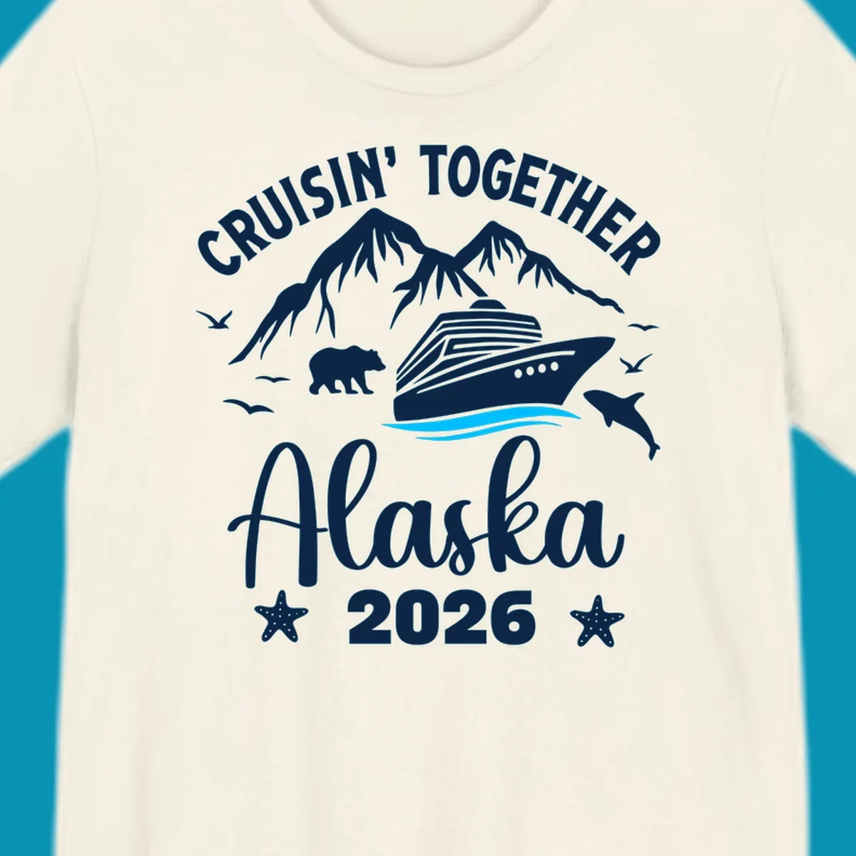 Minimalist design of two flowing blue curved lines representing Alaska ocean waves on white background