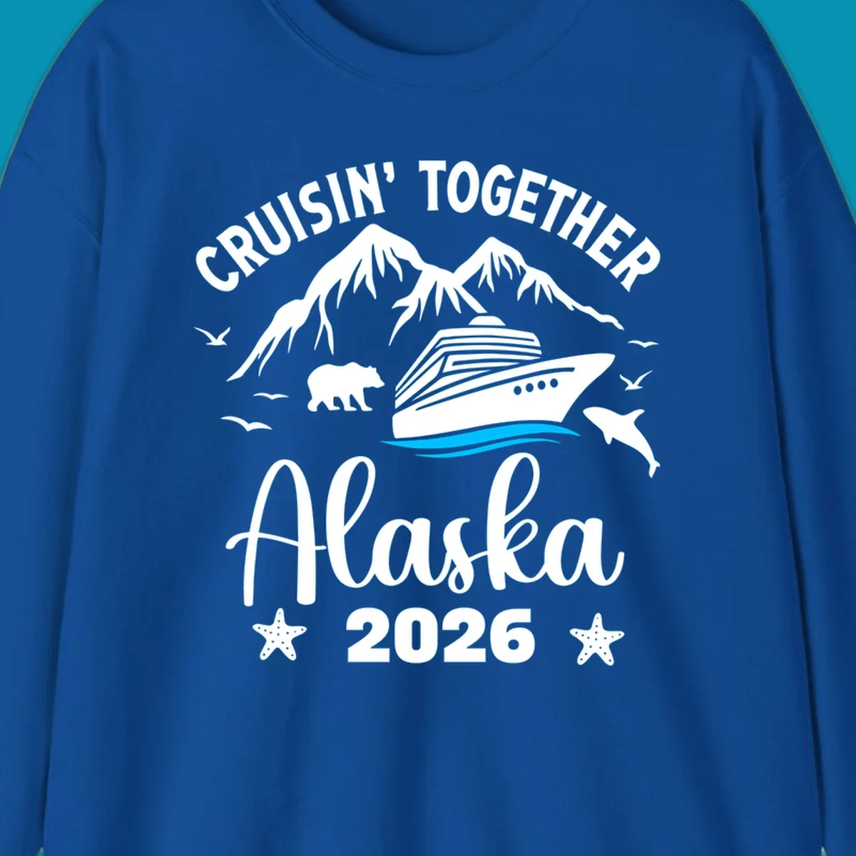 Minimalist design of two flowing blue curved lines representing Alaska ocean waves on white background
