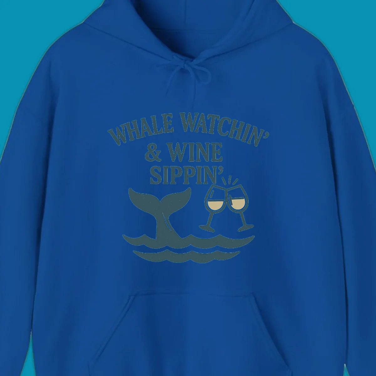Whale tail and wine glasses illustration with text 'Whale Watchin' & Wine Sippin' for Alaska cruise shirts
