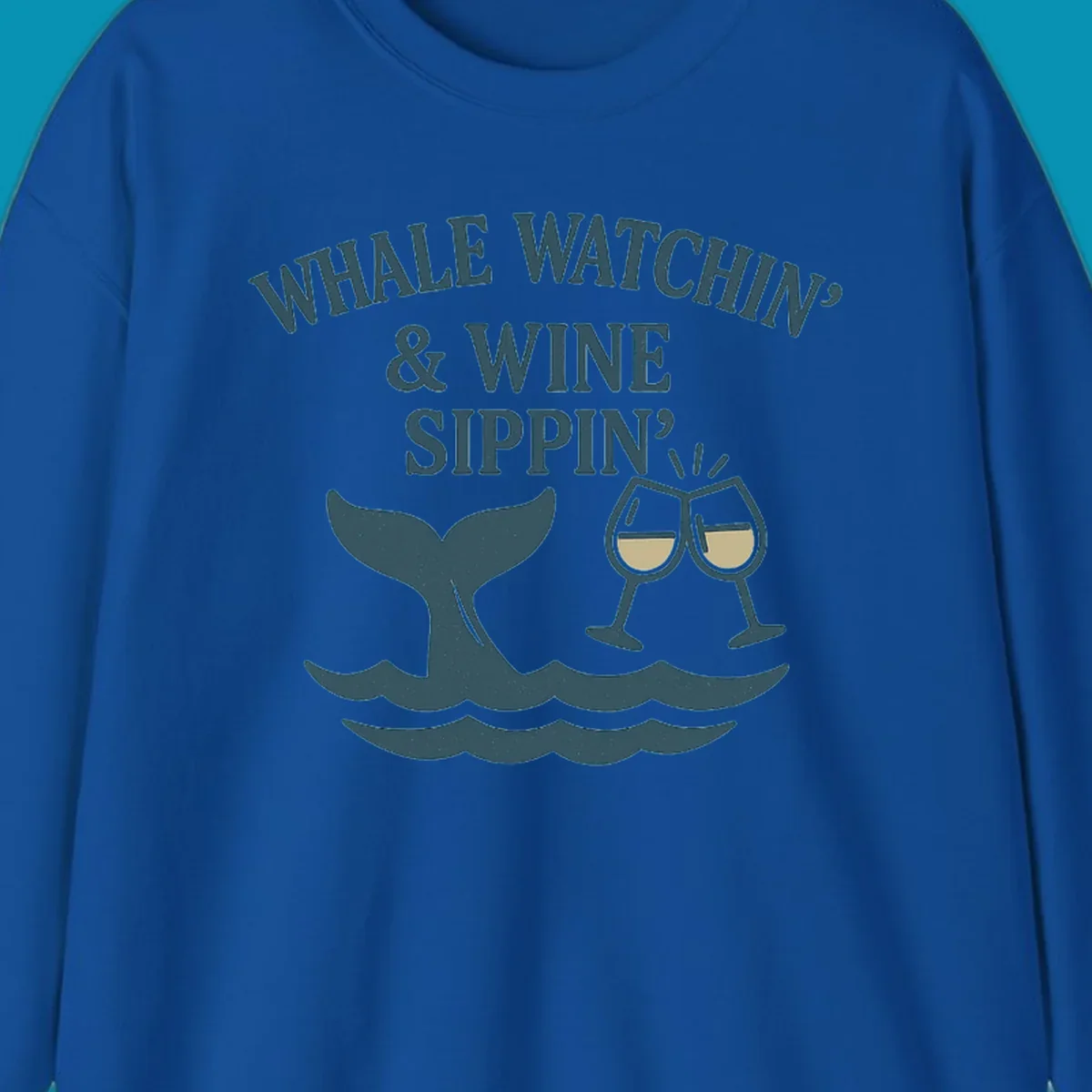 Whale tail and wine glasses illustration with text 'Whale Watchin' & Wine Sippin' for Alaska cruise shirts
