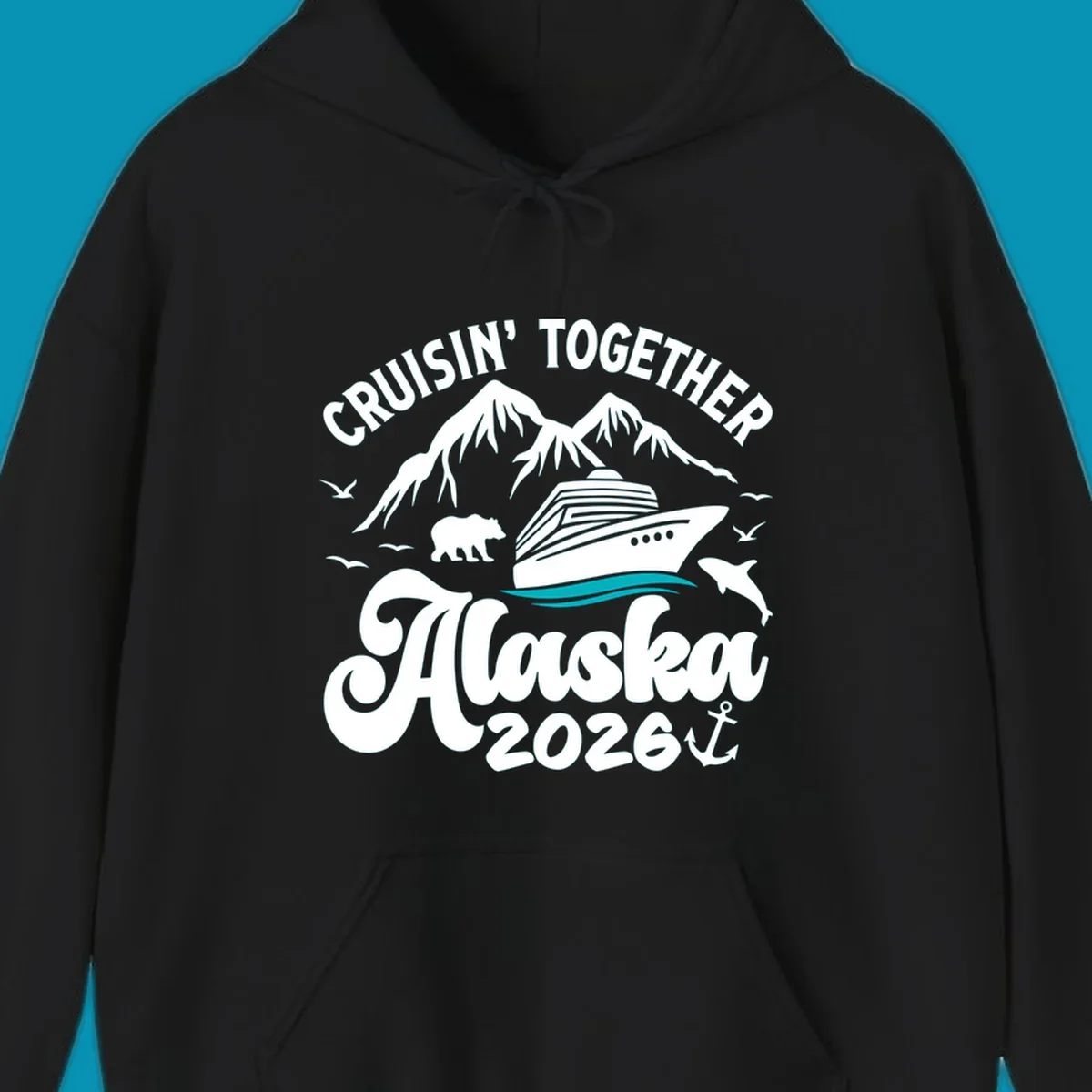 Minimalist teal ocean waves design featuring two flowing curved lines representing calm water movement on white background.