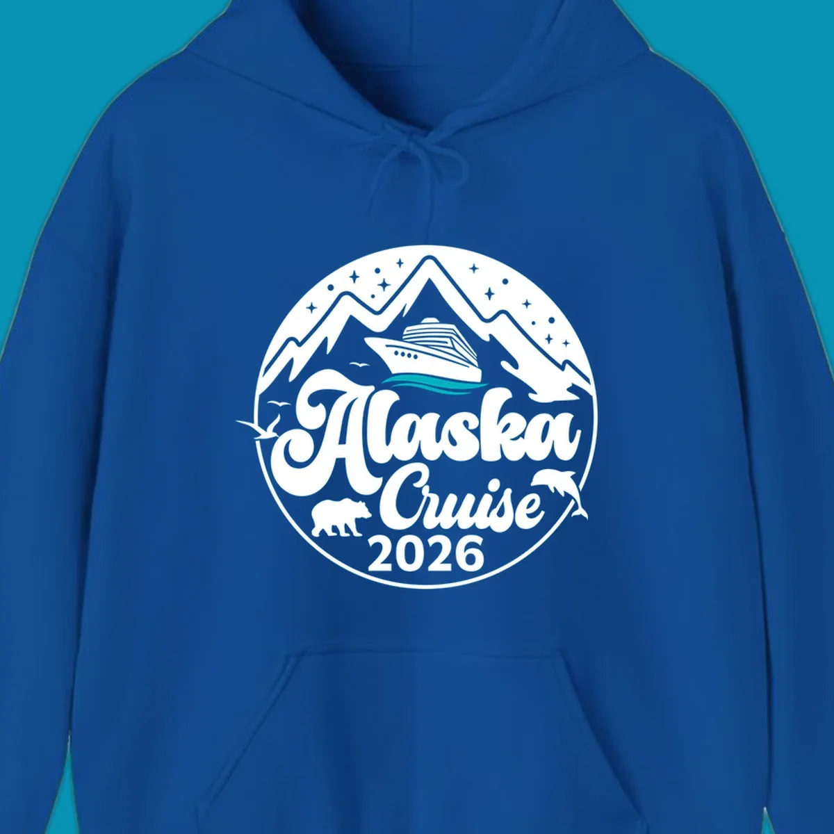 Minimalist teal and turquoise layered ocean waves design representing Alaska's coastal waters