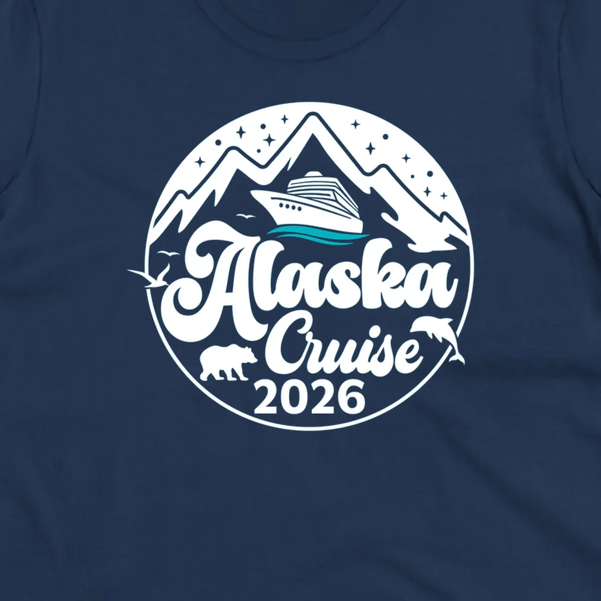 Minimalist teal and turquoise layered ocean waves design representing Alaska's coastal waters