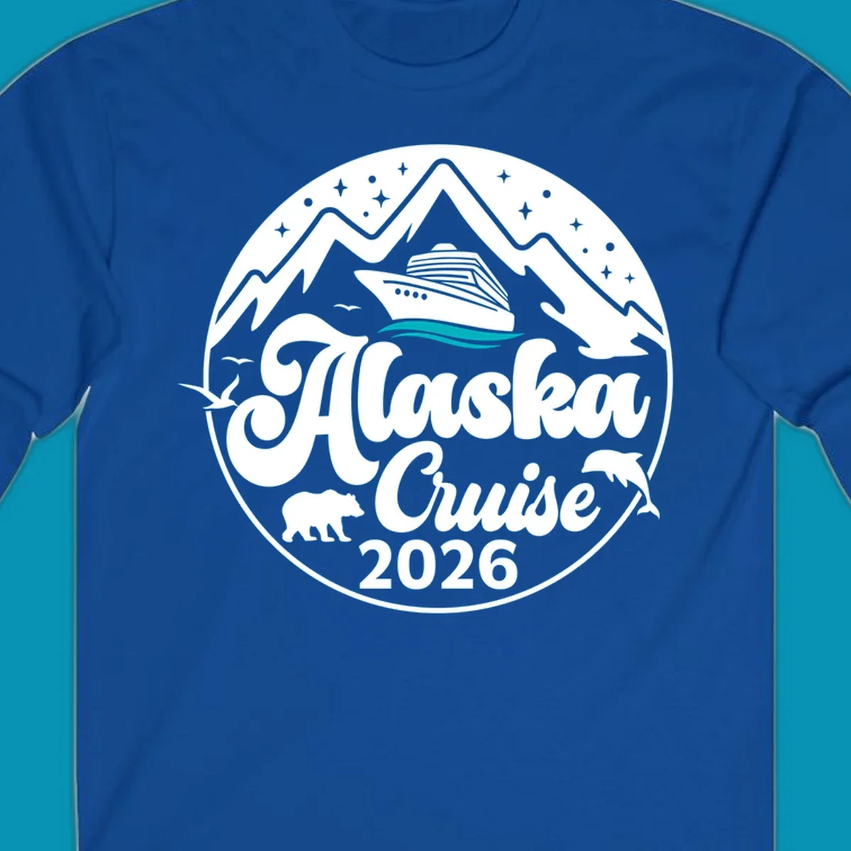 Minimalist teal and turquoise layered ocean waves design representing Alaska's coastal waters