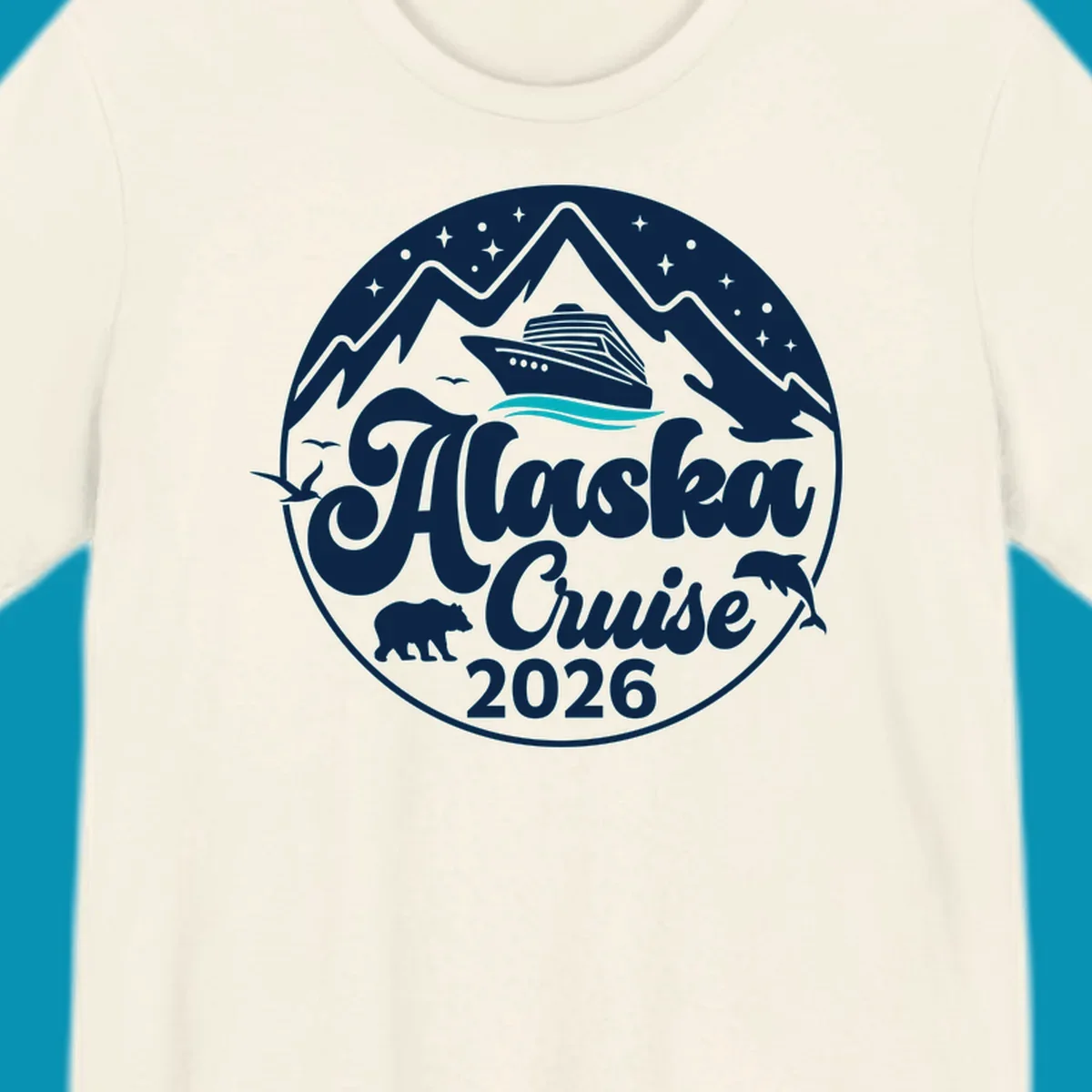 Minimalist teal and turquoise layered ocean waves design representing Alaska's coastal waters