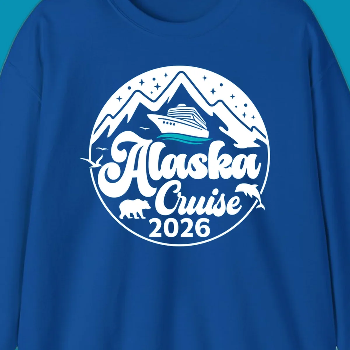 Minimalist teal and turquoise layered ocean waves design representing Alaska's coastal waters