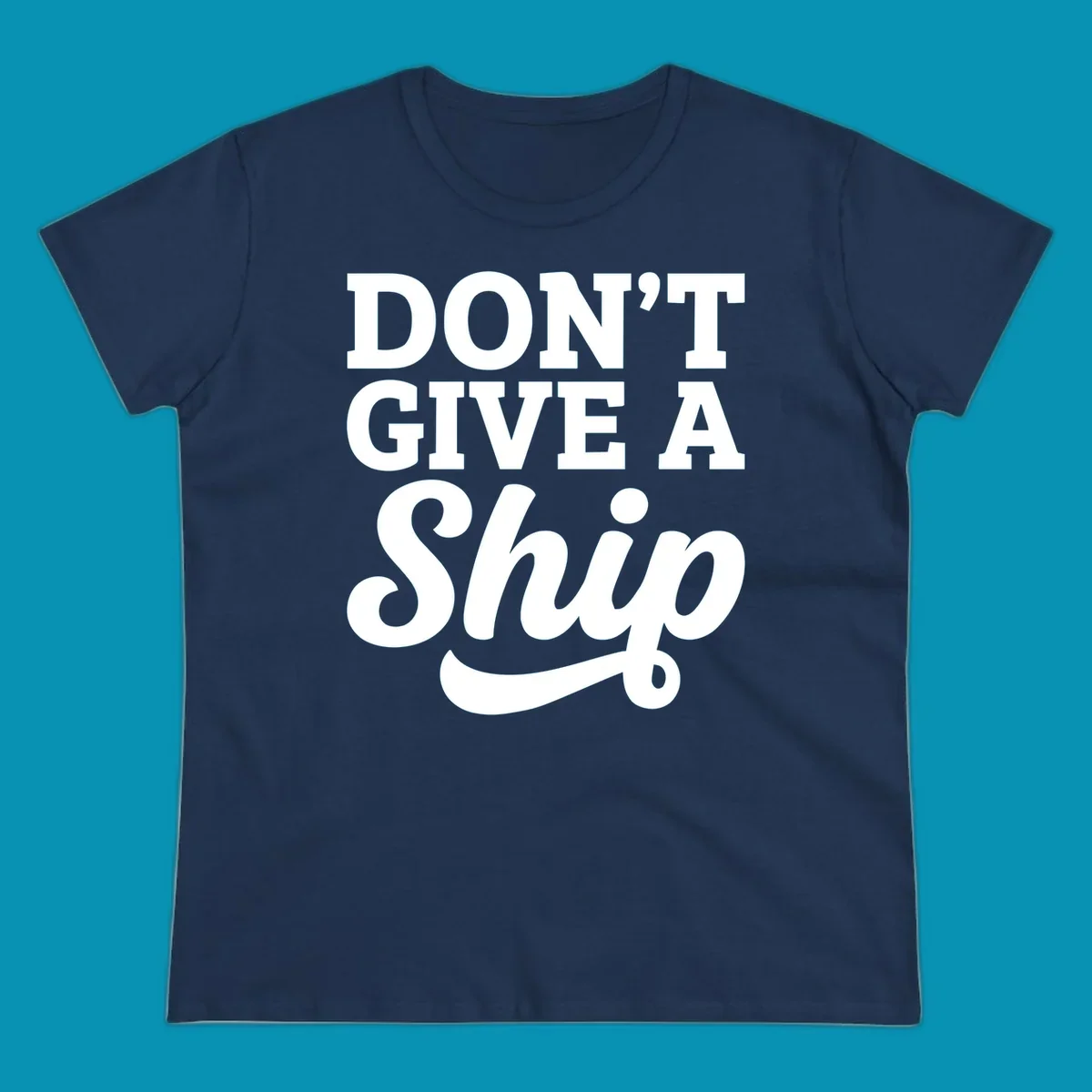 Don't give a ship cruise humor design with bold white lettering and decorative swash on gray background