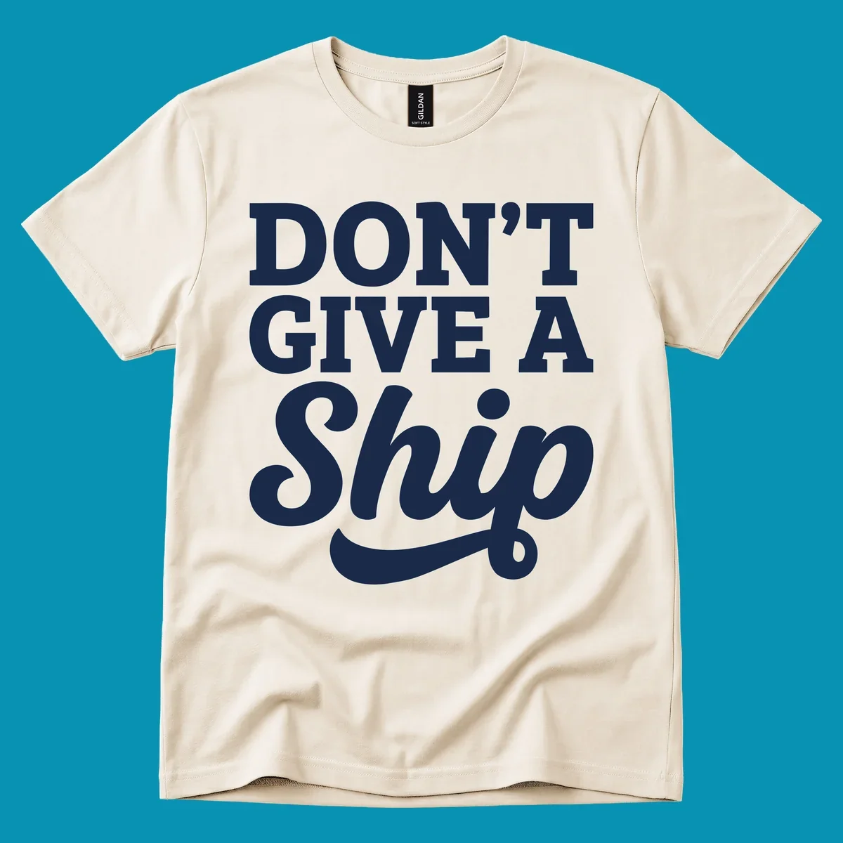 Don't give a ship cruise humor design with bold white lettering and decorative swash on gray background