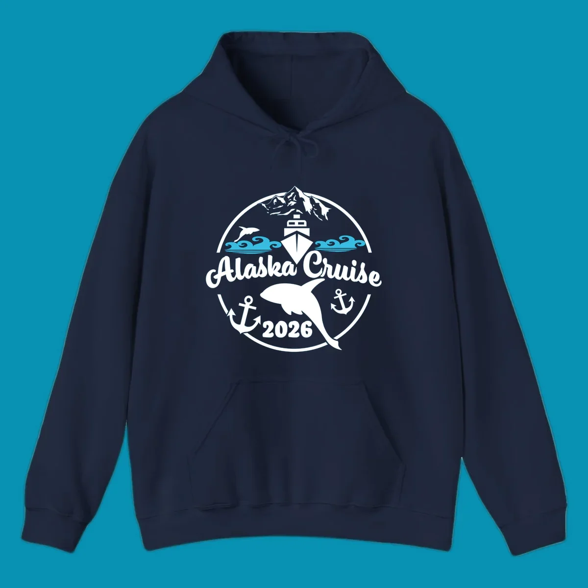 Two sets of stylized cyan ocean waves with elegant swirls, a minimalist swirling-ocean-waves design.