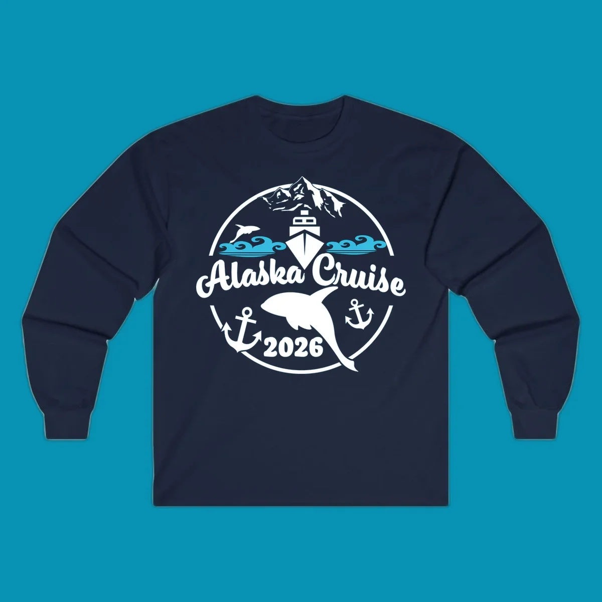 Two sets of stylized cyan ocean waves with elegant swirls, a minimalist swirling-ocean-waves design.