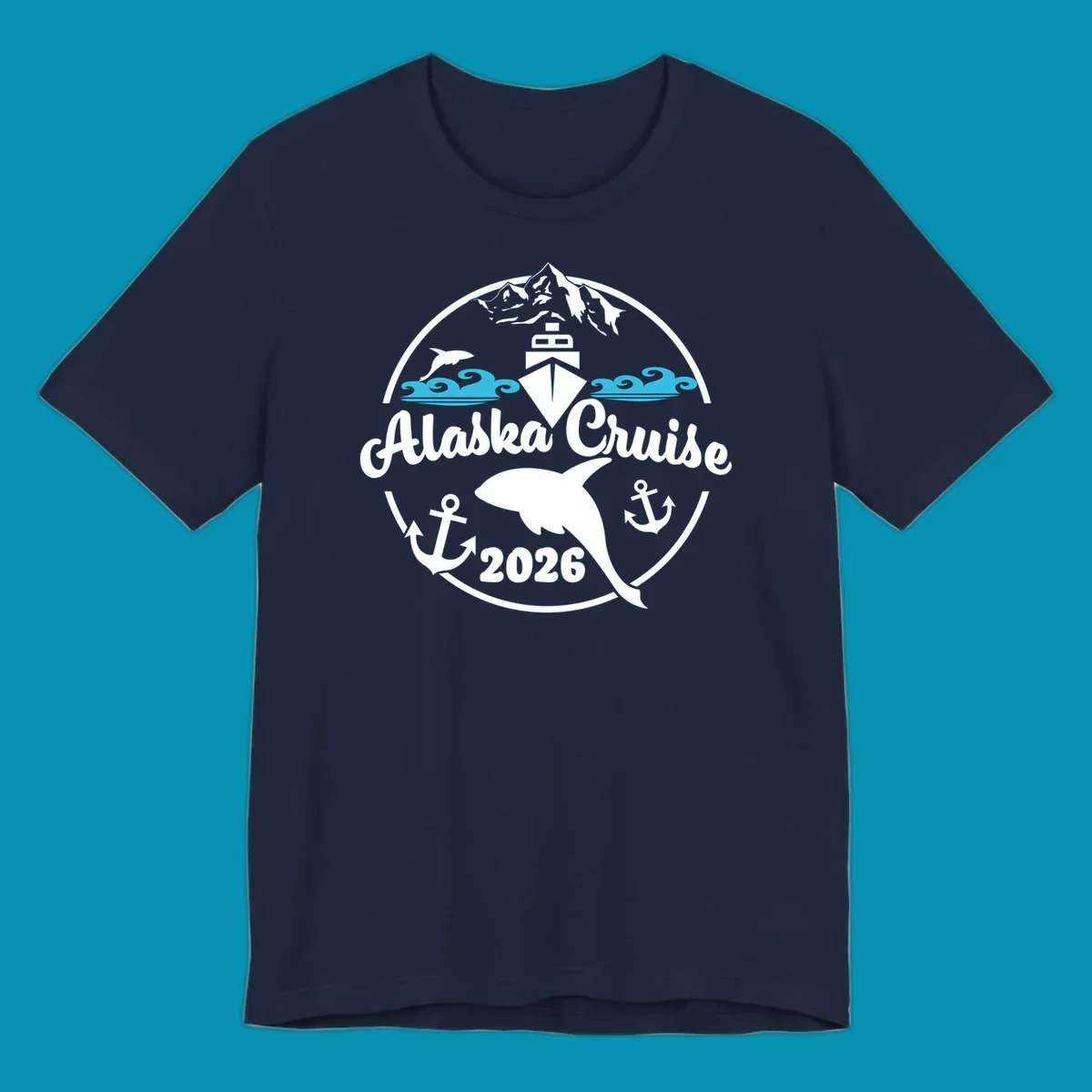 Two sets of stylized cyan ocean waves with elegant swirls, a minimalist swirling-ocean-waves design.