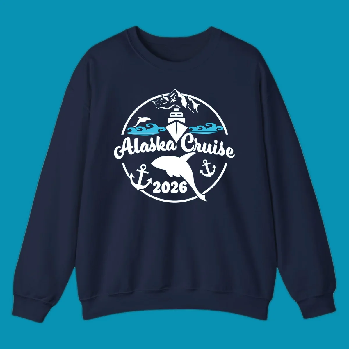 Two sets of stylized cyan ocean waves with elegant swirls, a minimalist swirling-ocean-waves design.