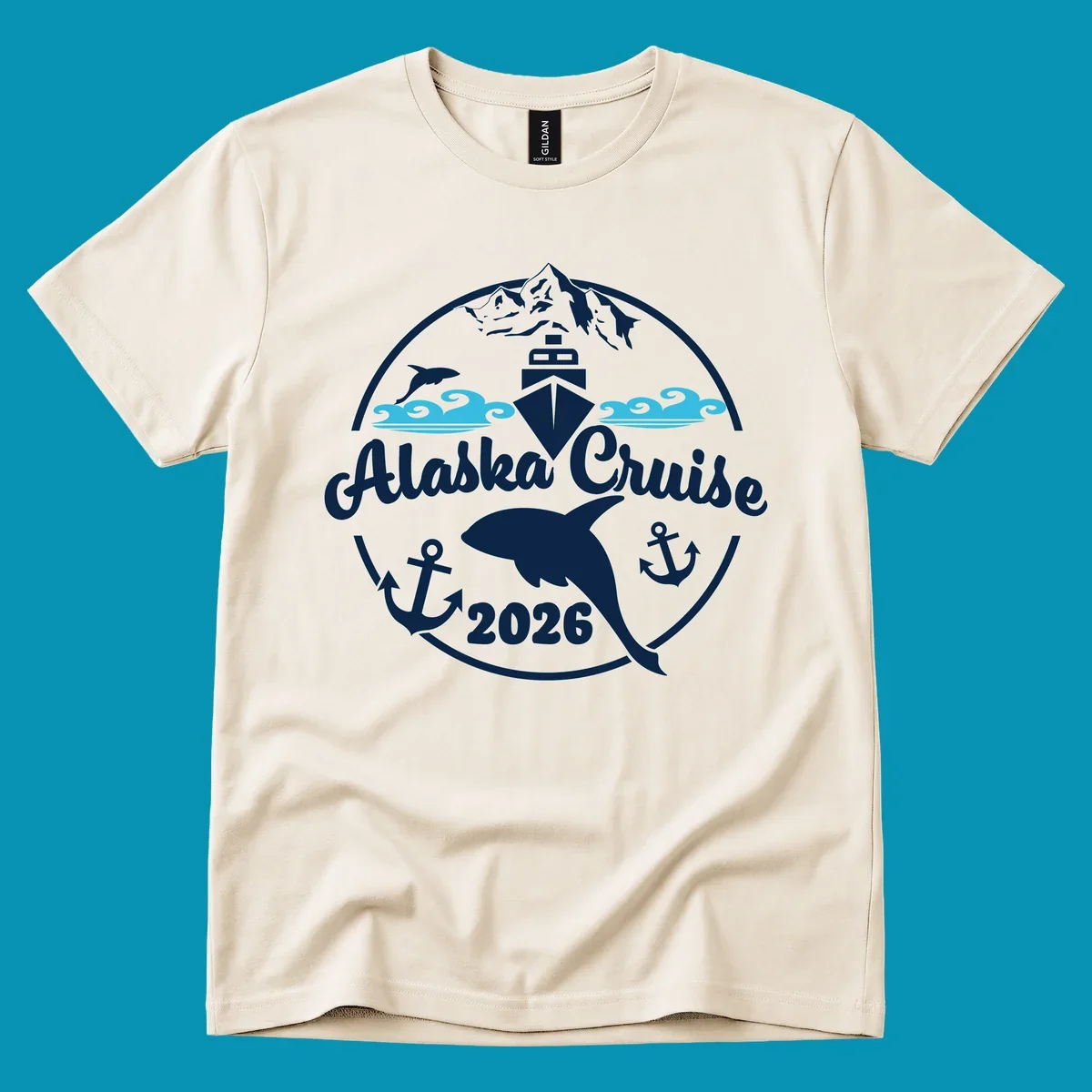 Two sets of stylized cyan ocean waves with elegant swirls, a minimalist swirling-ocean-waves design.