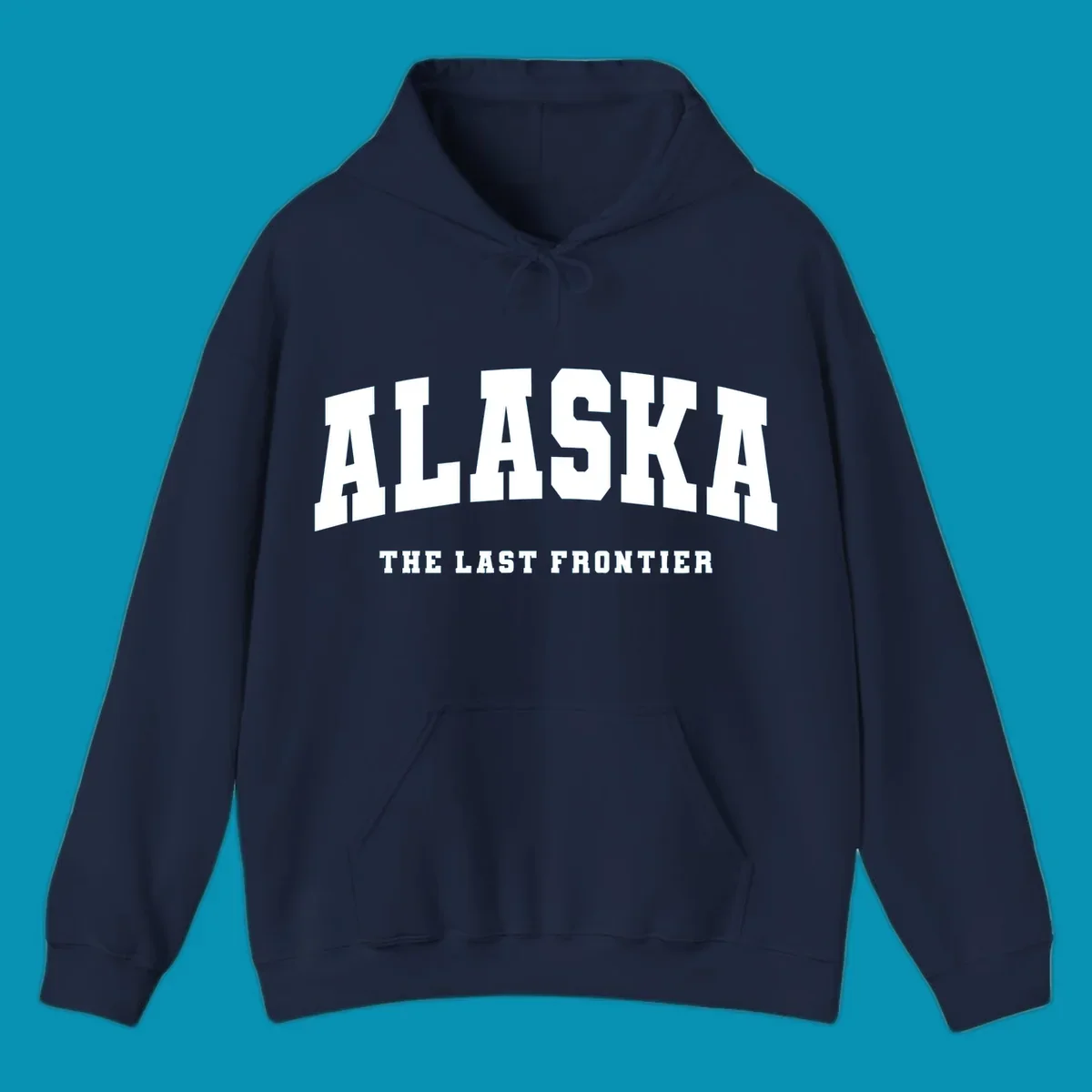 White block lettering on a black background reads 'ALASKA THE LAST FRONTIER', with 'ALASKA' larger. Design concept: alaska-last-frontier-typography.