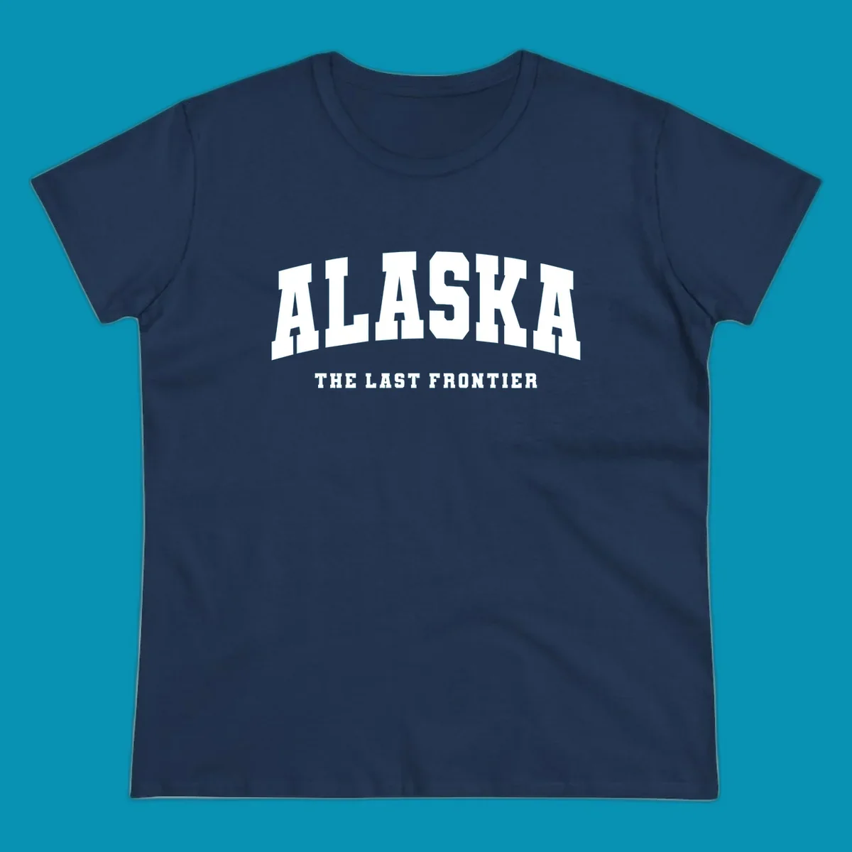 White block lettering on a black background reads 'ALASKA THE LAST FRONTIER', with 'ALASKA' larger. Design concept: alaska-last-frontier-typography.