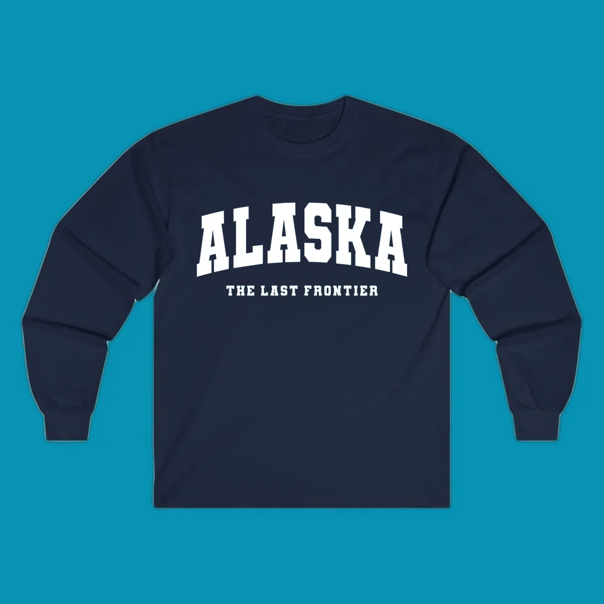 White block lettering on a black background reads 'ALASKA THE LAST FRONTIER', with 'ALASKA' larger. Design concept: alaska-last-frontier-typography.