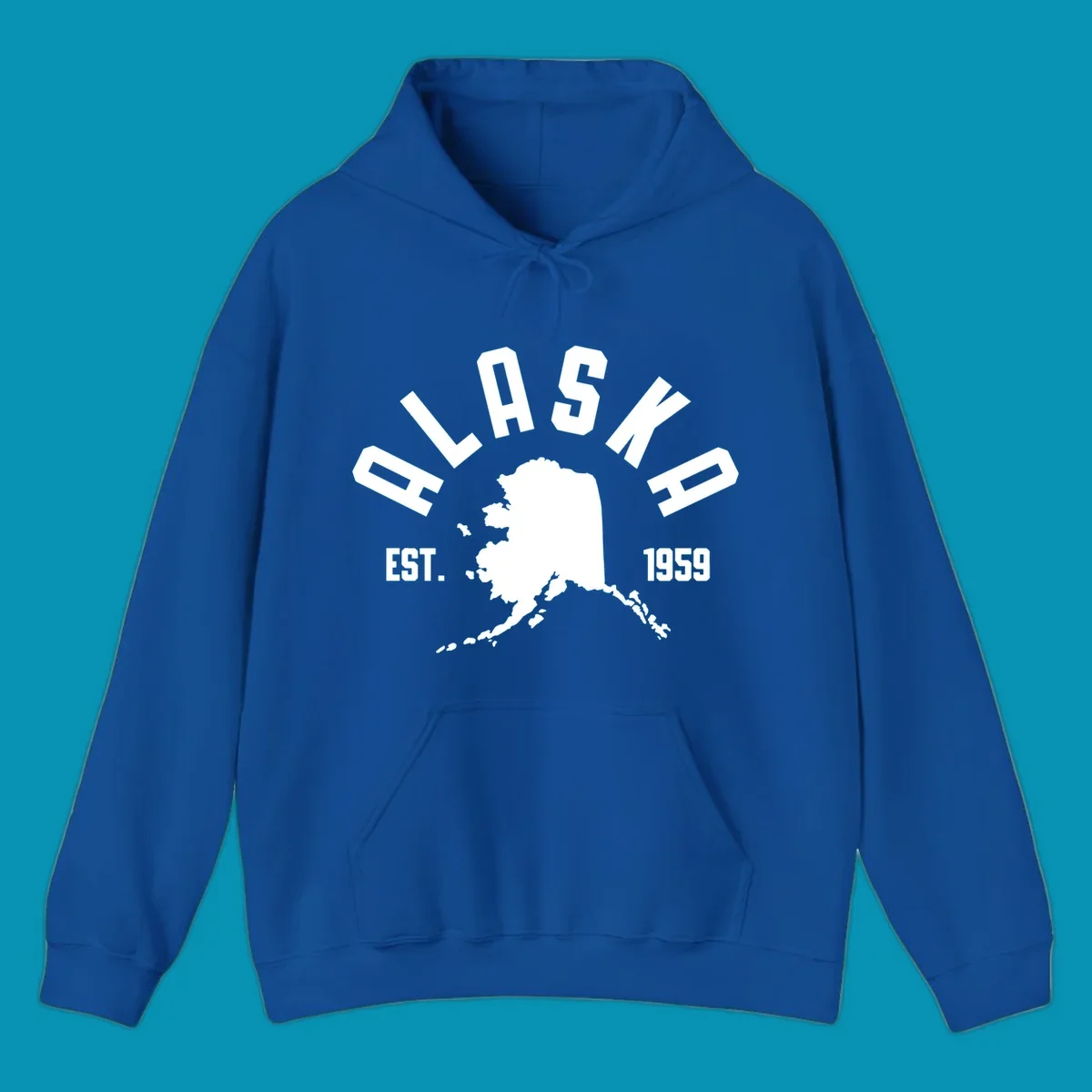 White design with 'ALASKA EST. 1959' over an Alaska map silhouette, celebrating the alaska-map-established-1959.