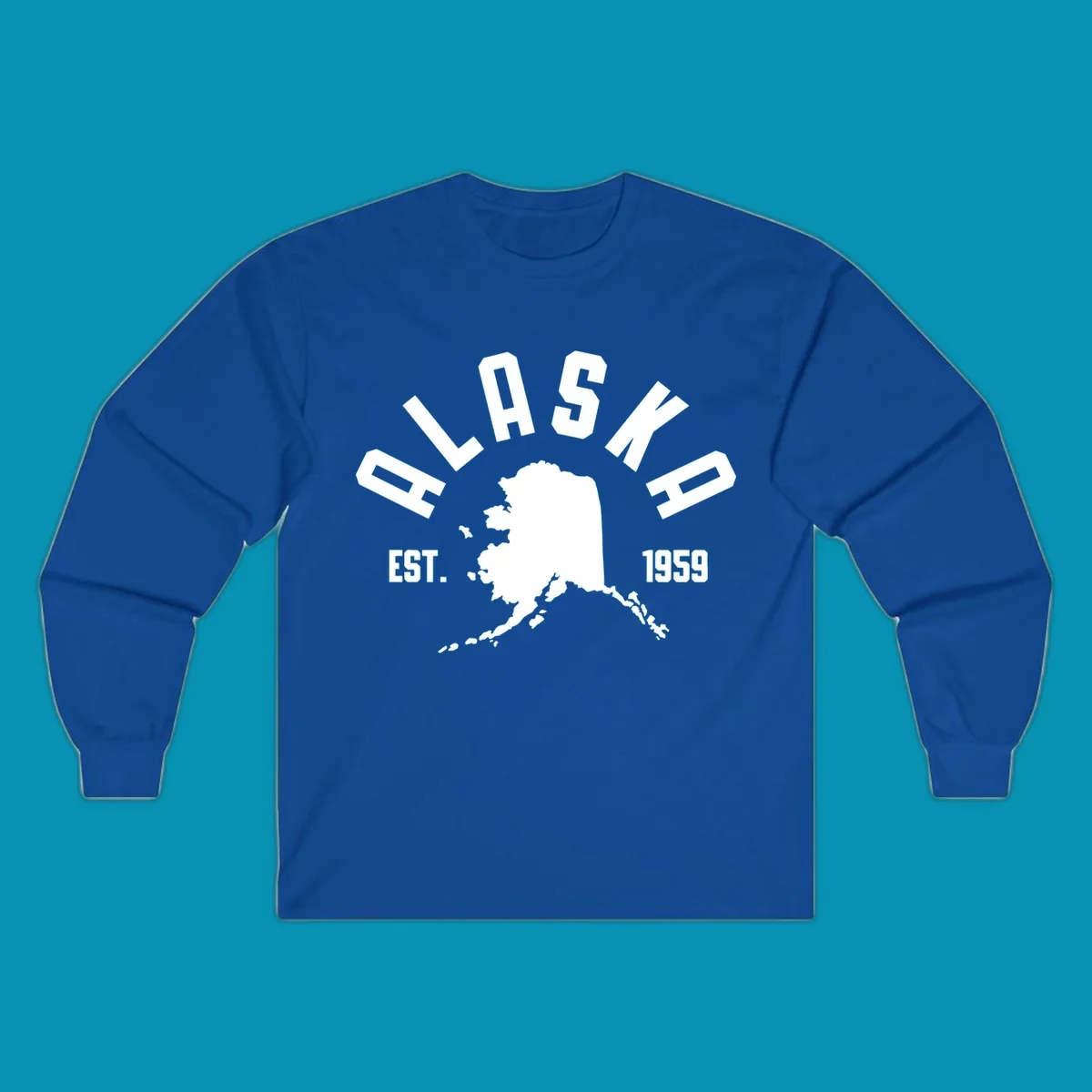White design with 'ALASKA EST. 1959' over an Alaska map silhouette, celebrating the alaska-map-established-1959.
