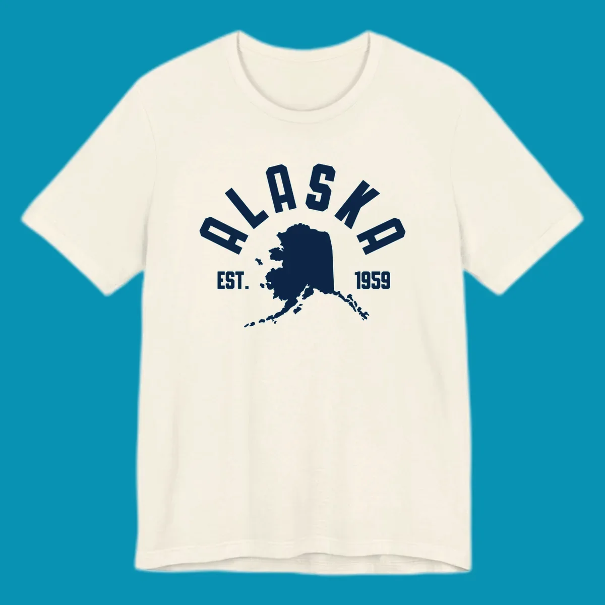 White design with 'ALASKA EST. 1959' over an Alaska map silhouette, celebrating the alaska-map-established-1959.