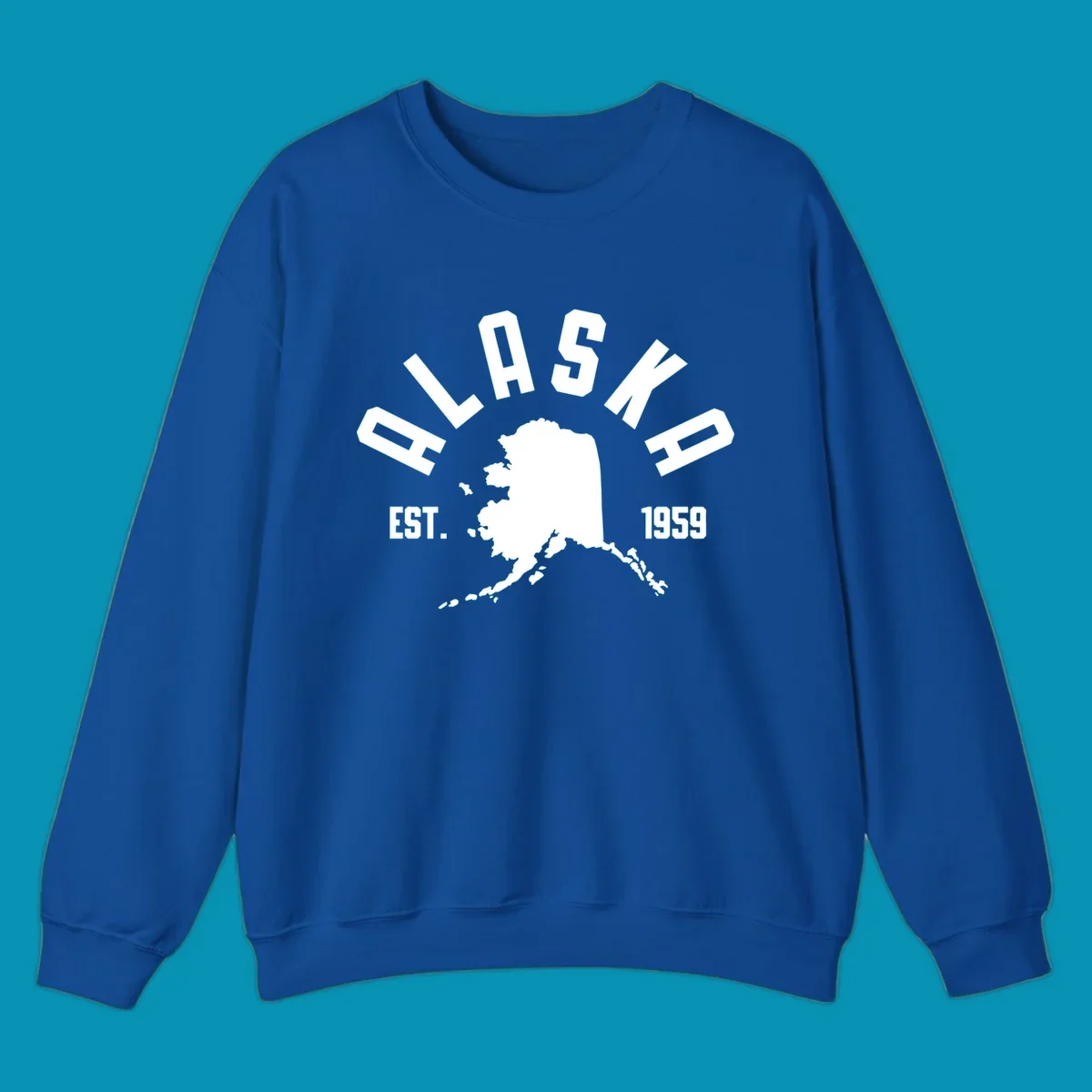 White design with 'ALASKA EST. 1959' over an Alaska map silhouette, celebrating the alaska-map-established-1959.