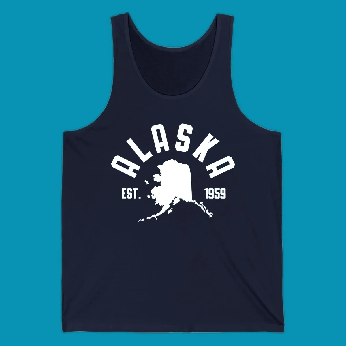 White design with 'ALASKA EST. 1959' over an Alaska map silhouette, celebrating the alaska-map-established-1959.