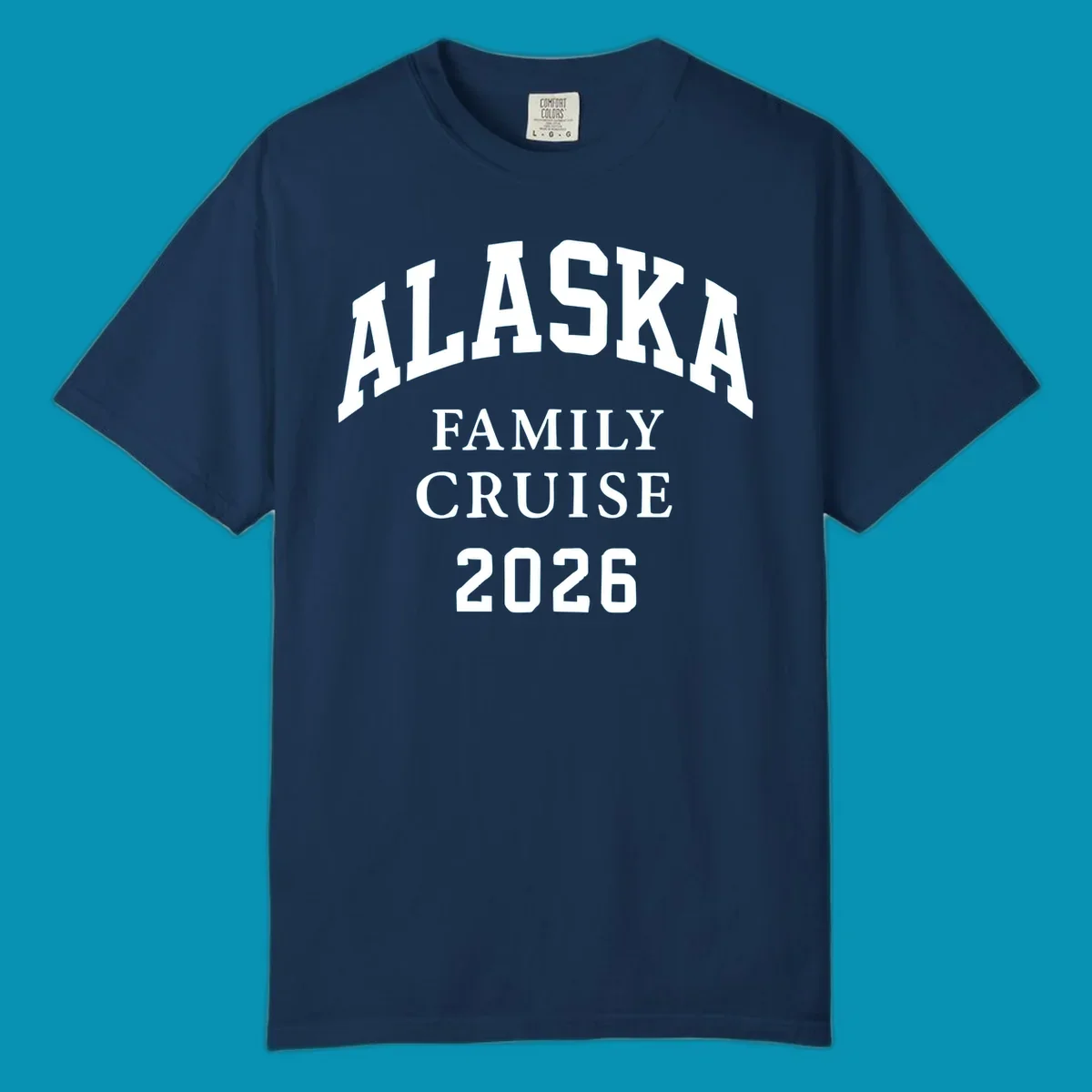 Bold white typography reading 'Alaska Family Cruise 2026' in arched lettering on gray background