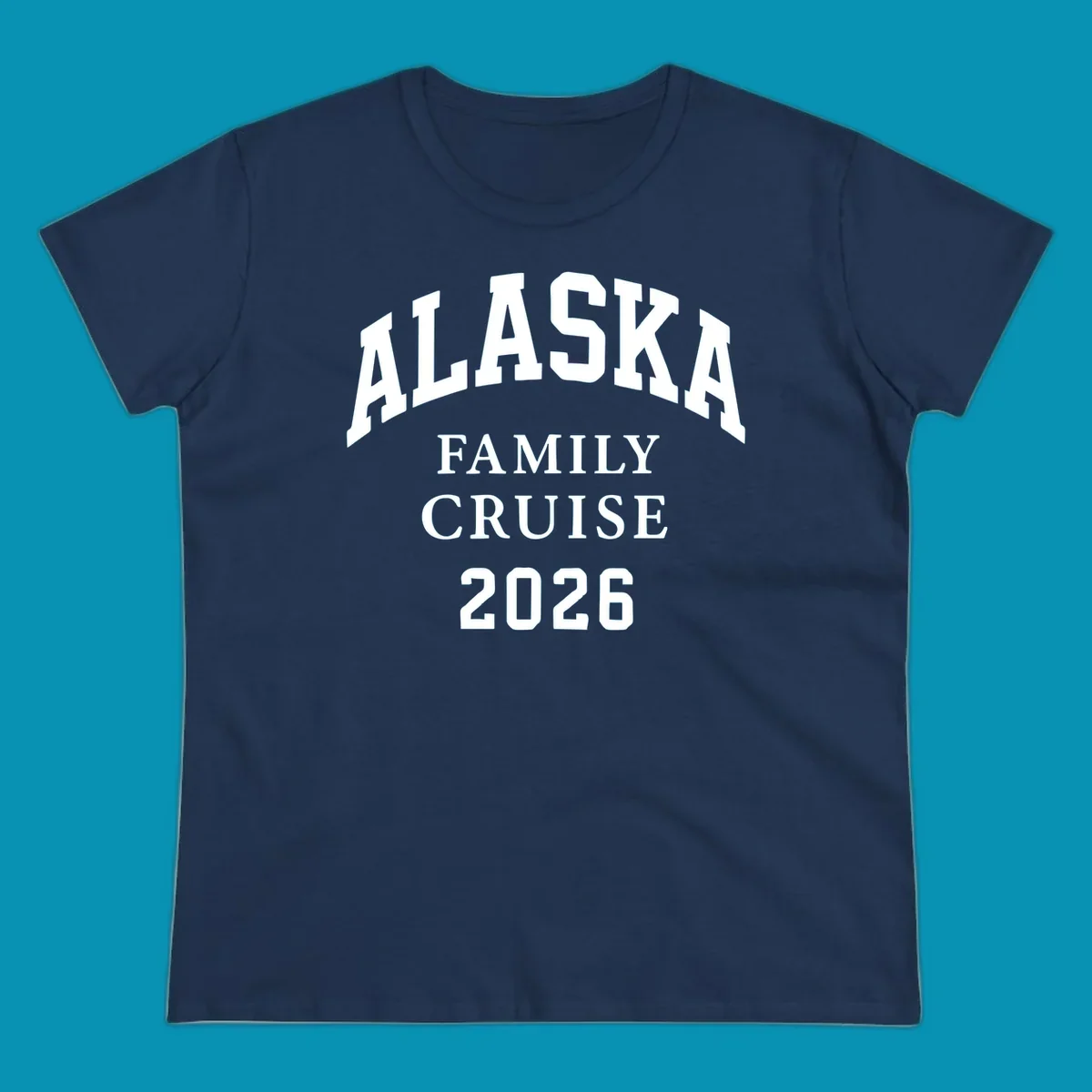 Bold white typography reading 'Alaska Family Cruise 2026' in arched lettering on gray background