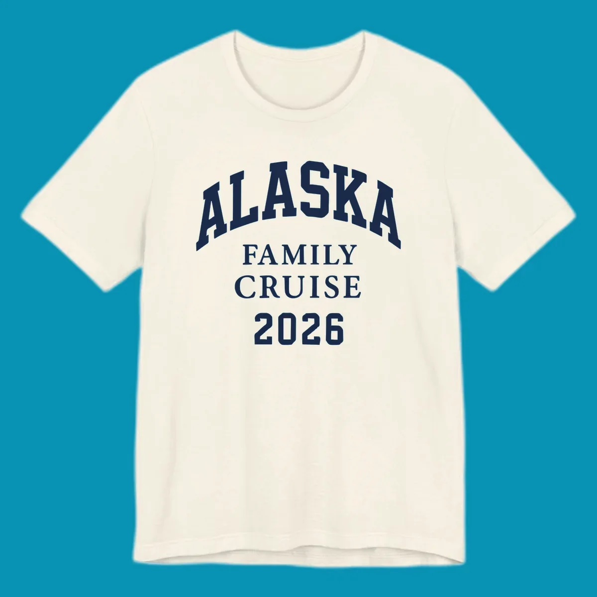 Bold white typography reading 'Alaska Family Cruise 2026' in arched lettering on gray background