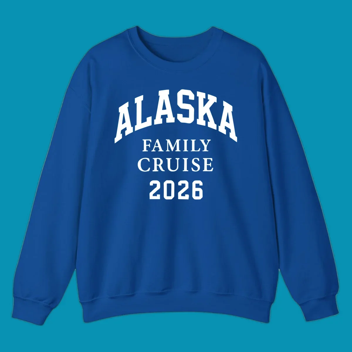 Bold white typography reading 'Alaska Family Cruise 2026' in arched lettering on gray background