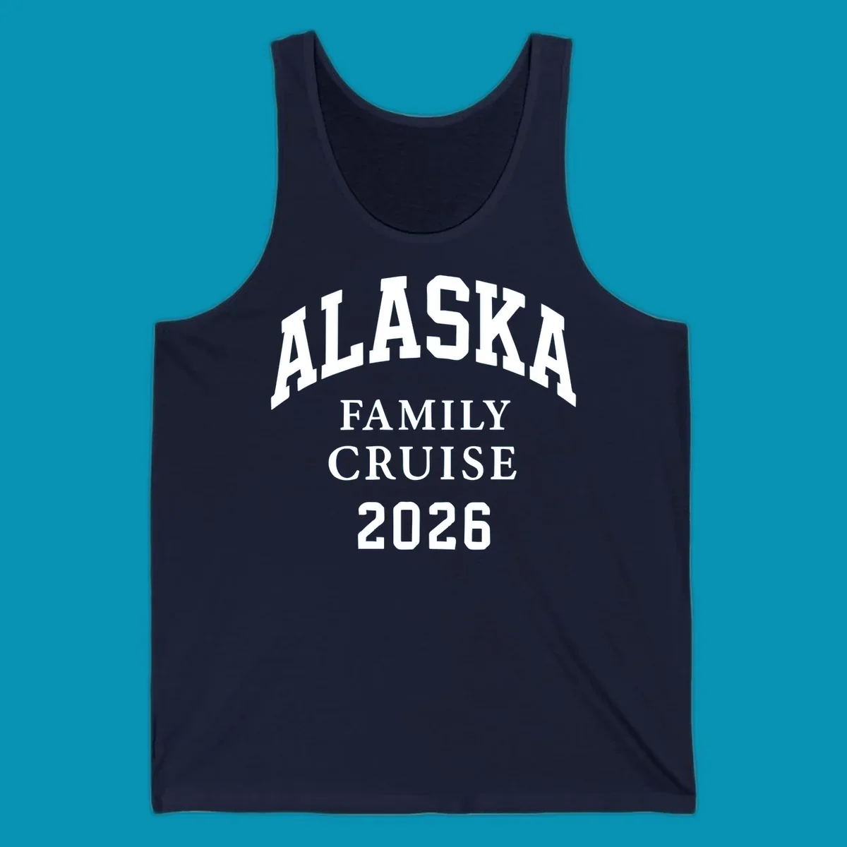 Bold white typography reading 'Alaska Family Cruise 2026' in arched lettering on gray background