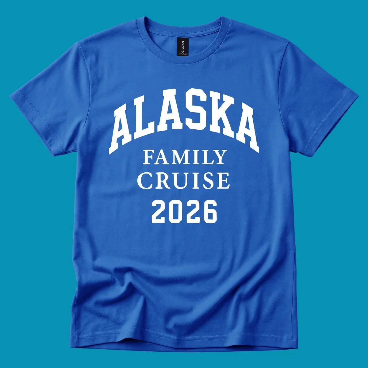 Bold white typography reading 'Alaska Family Cruise 2026' in arched lettering on gray background