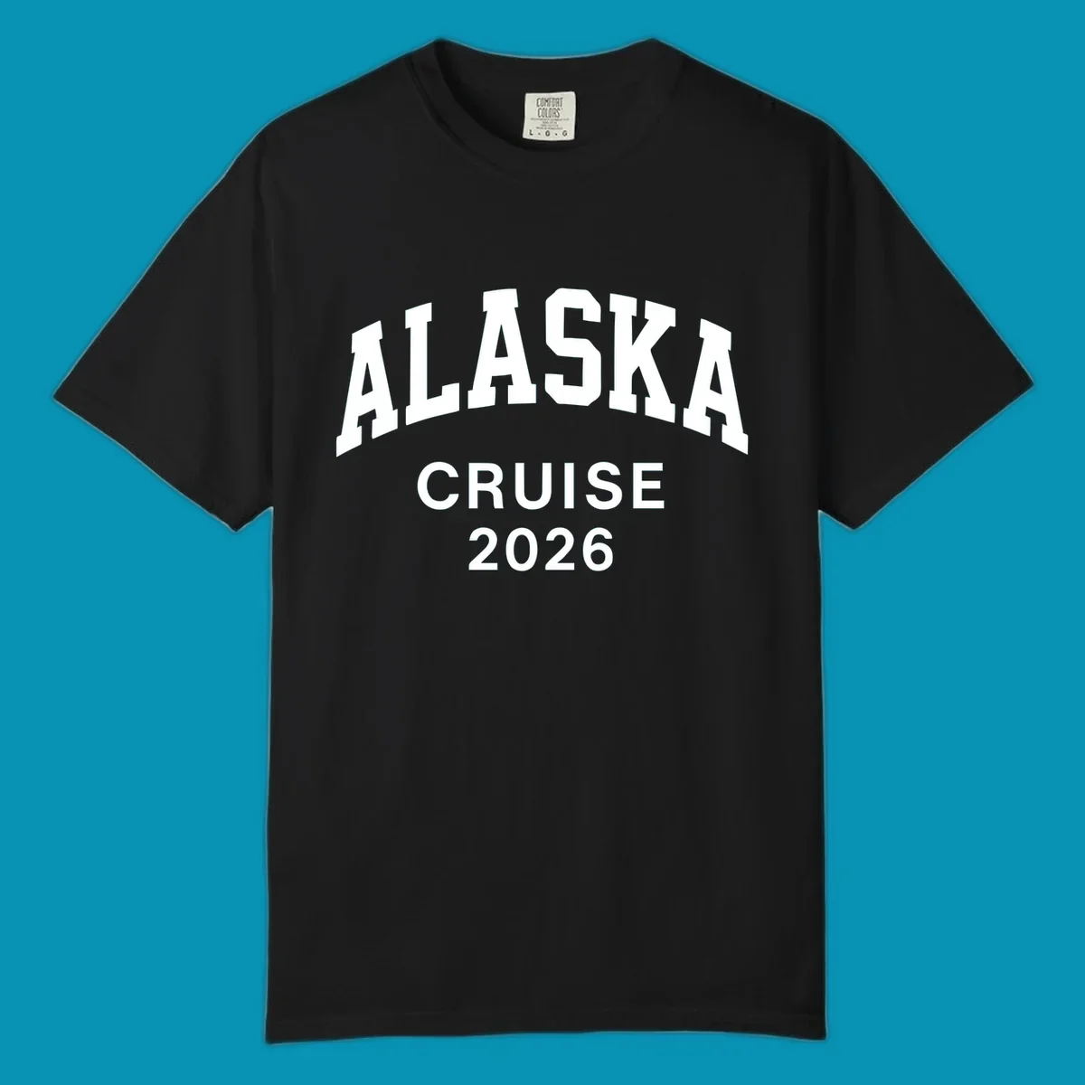 Bold white text reading 'ALASKA CRUISE 2026' in arched sans-serif lettering on gray background