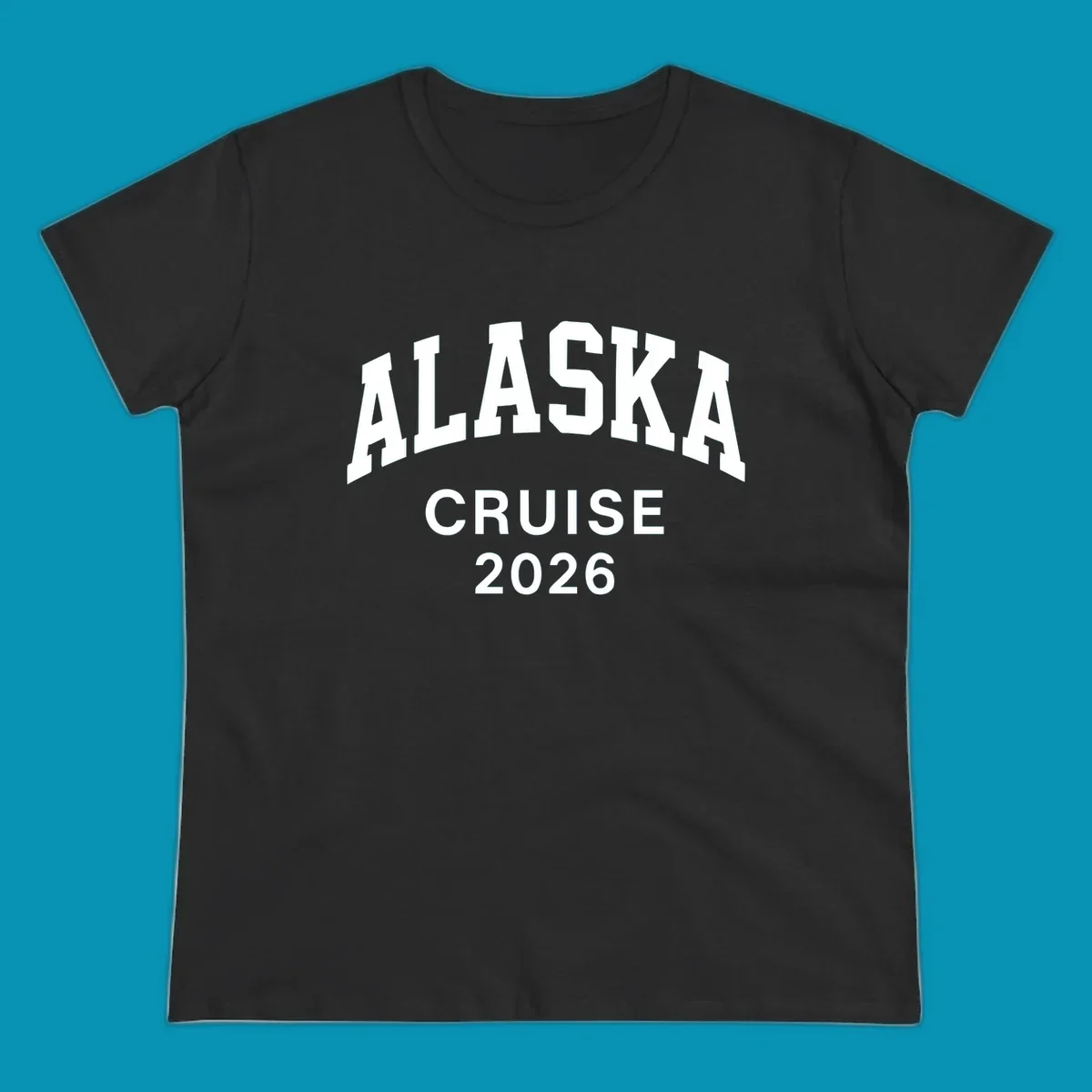 Bold white text reading 'ALASKA CRUISE 2026' in arched sans-serif lettering on gray background