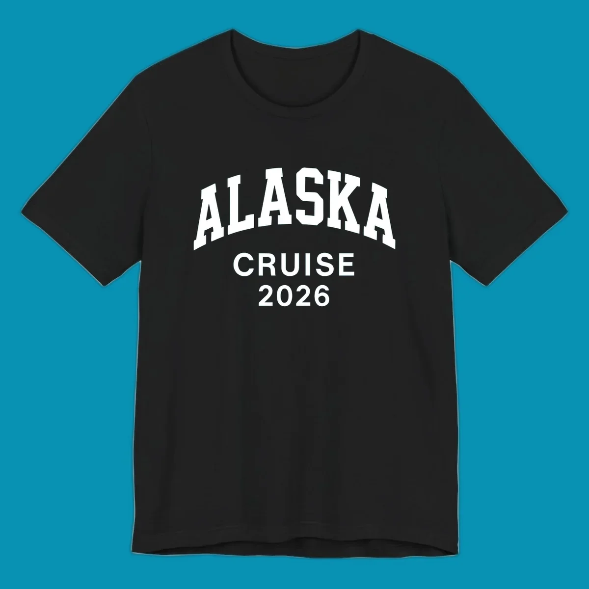 Bold white text reading 'ALASKA CRUISE 2026' in arched sans-serif lettering on gray background