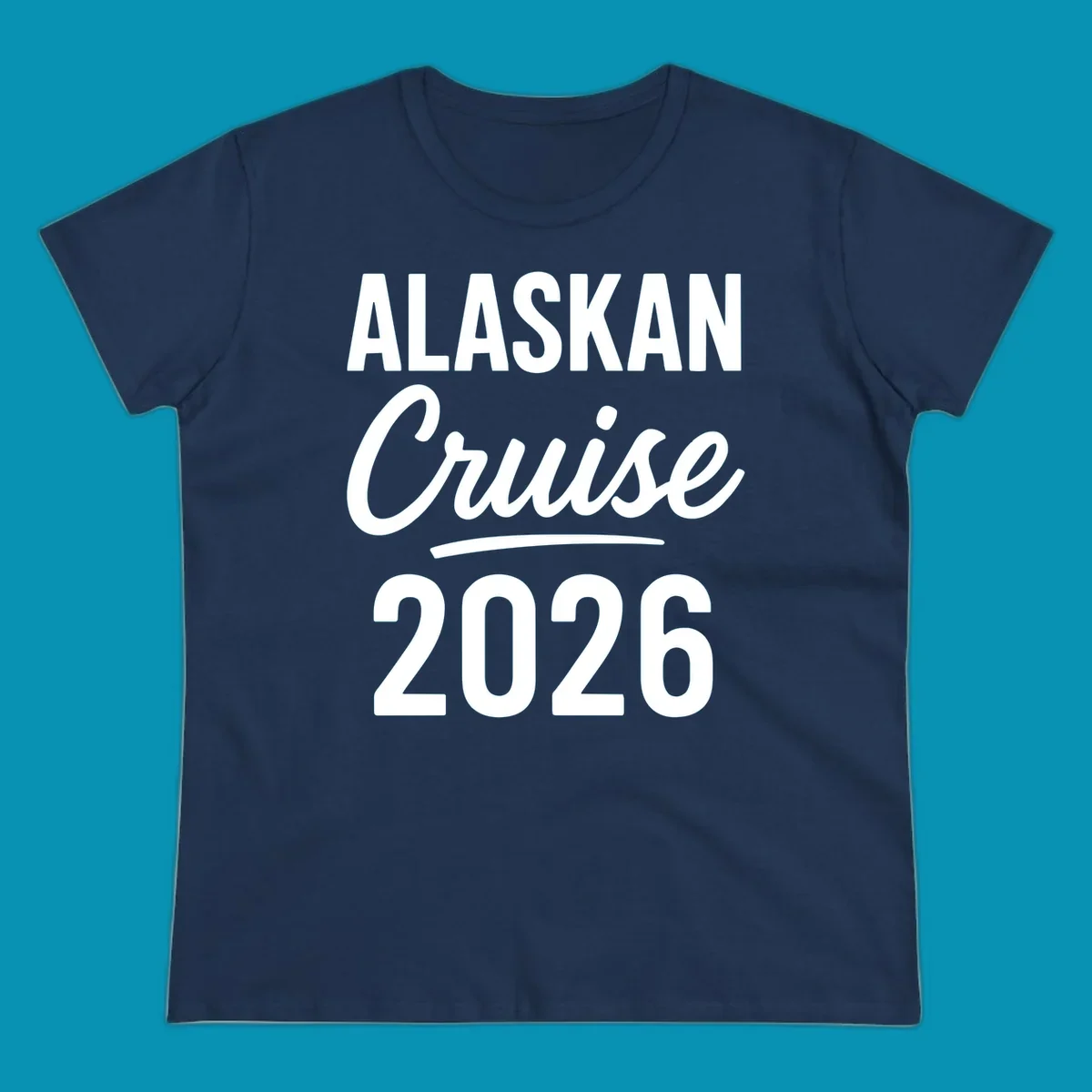 Alaskan Cruise 2026 typography design with bold text and script lettering on gray background