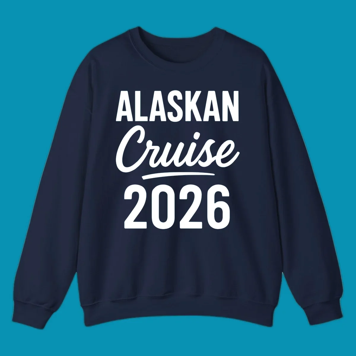 Alaskan Cruise 2026 typography design with bold text and script lettering on gray background