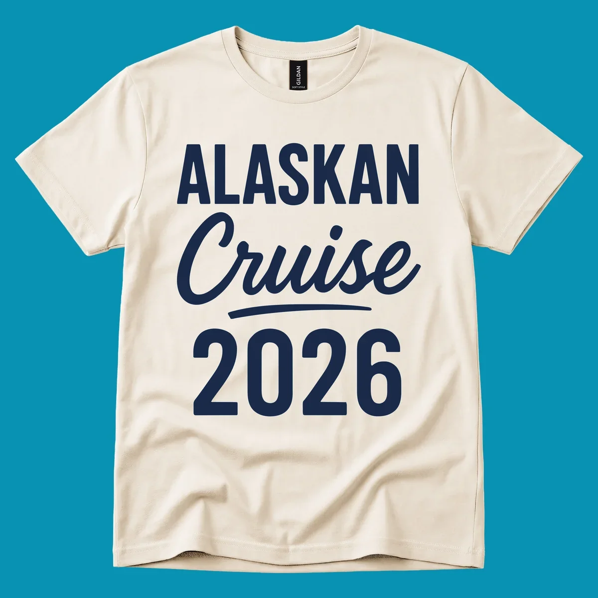Alaskan Cruise 2026 typography design with bold text and script lettering on gray background