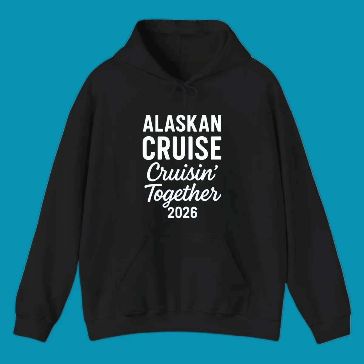 White text on gray background reading 'Alaskan Cruise Cruisin' Together 2026' in bold and script lettering