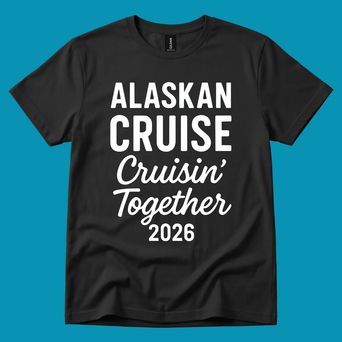 White text on gray background reading 'Alaskan Cruise Cruisin' Together 2026' in bold and script lettering