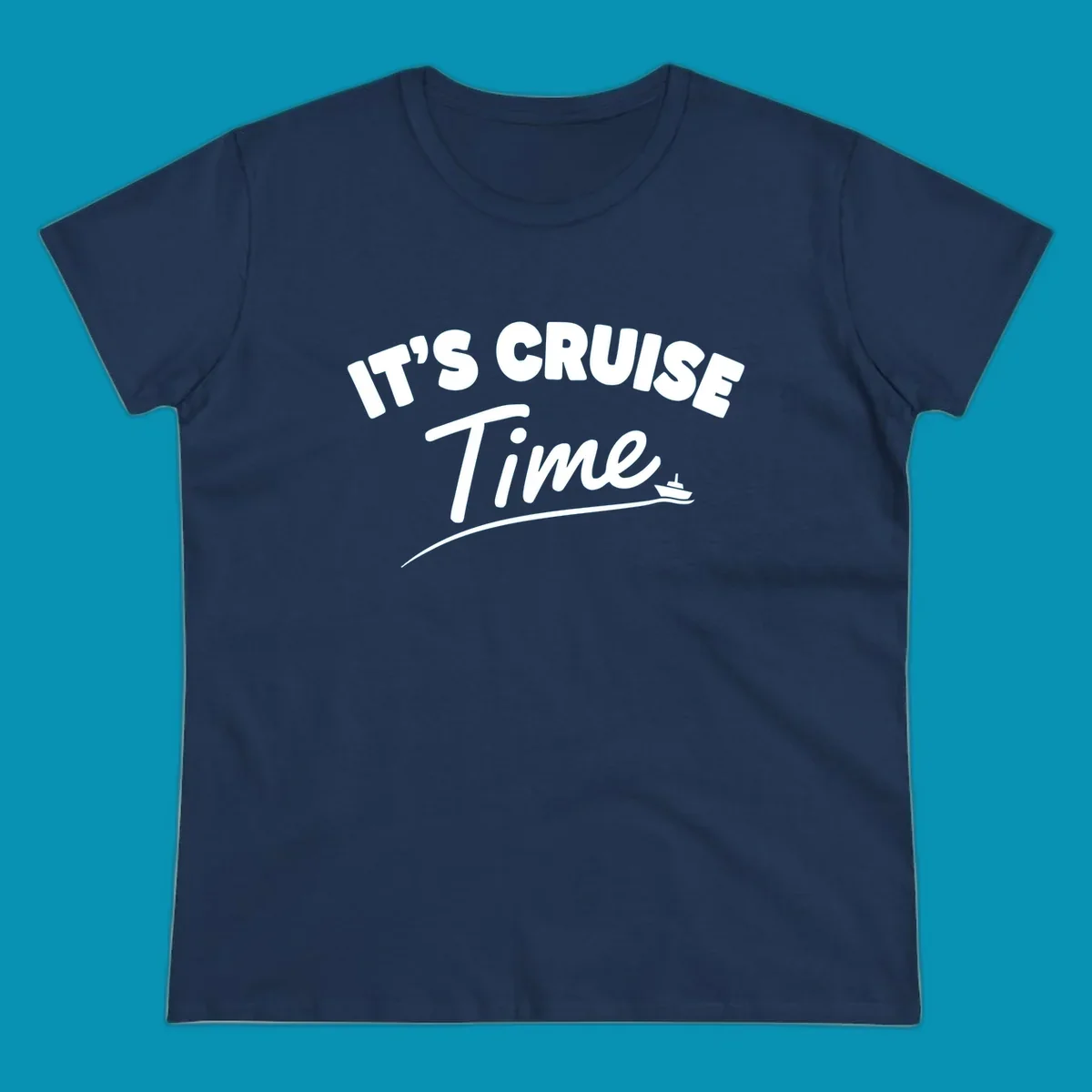 White text reading 'IT'S CRUISE TIME' with a small cruise ship and wave illustration on gray background