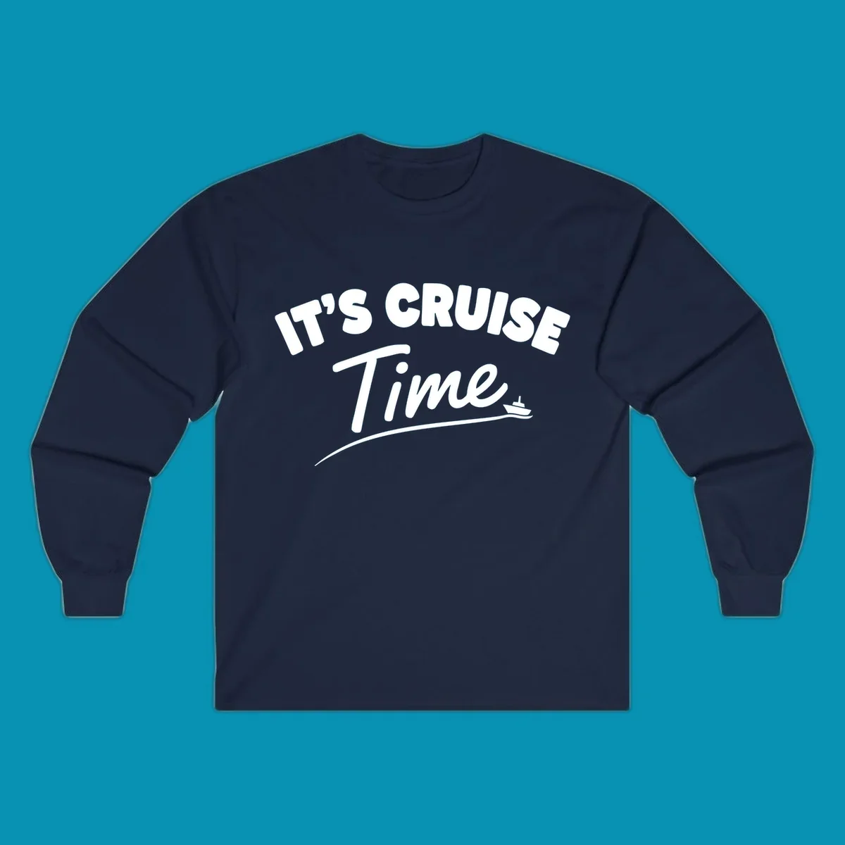 White text reading 'IT'S CRUISE TIME' with a small cruise ship and wave illustration on gray background