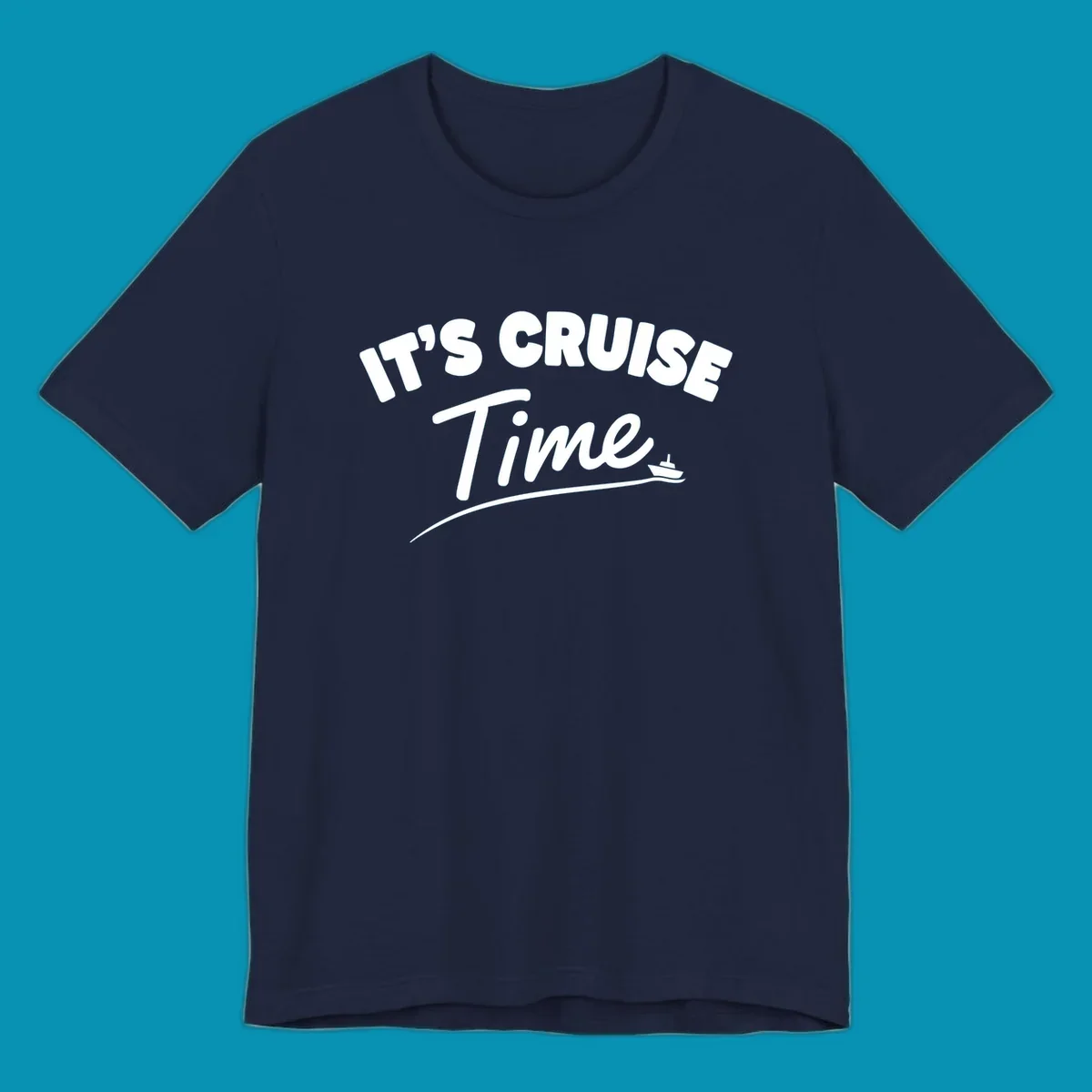 White text reading 'IT'S CRUISE TIME' with a small cruise ship and wave illustration on gray background