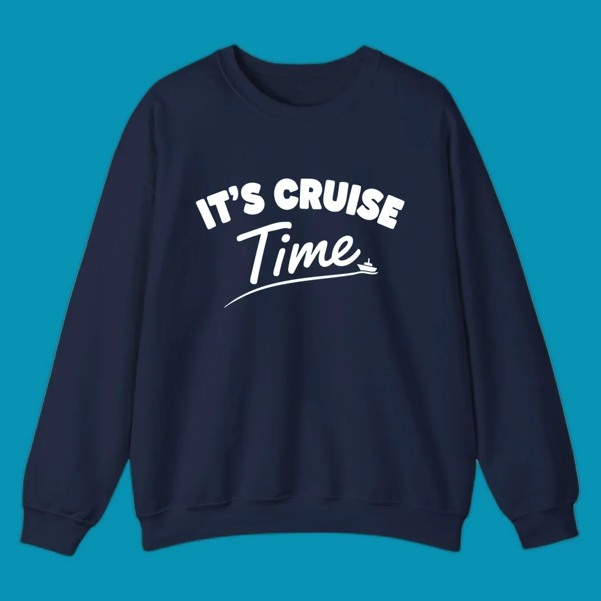 White text reading 'IT'S CRUISE TIME' with a small cruise ship and wave illustration on gray background